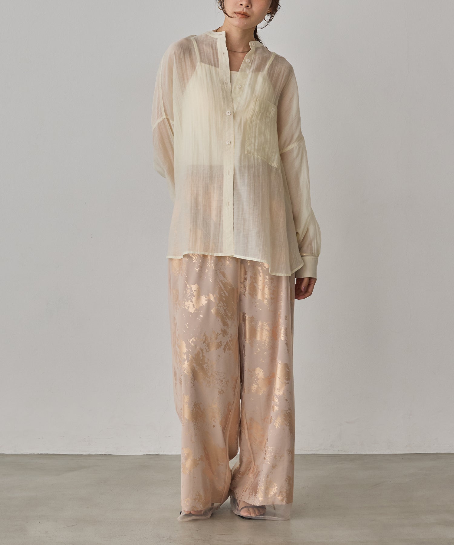 GEORGETTE FOIL PRINT TULLE LAYERED PANTS