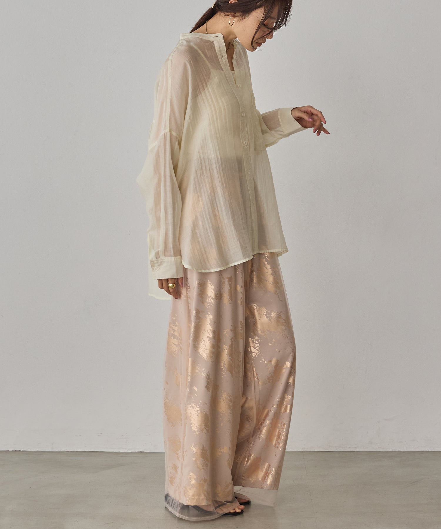 GEORGETTE FOIL PRINT TULLE LAYERED PANTS