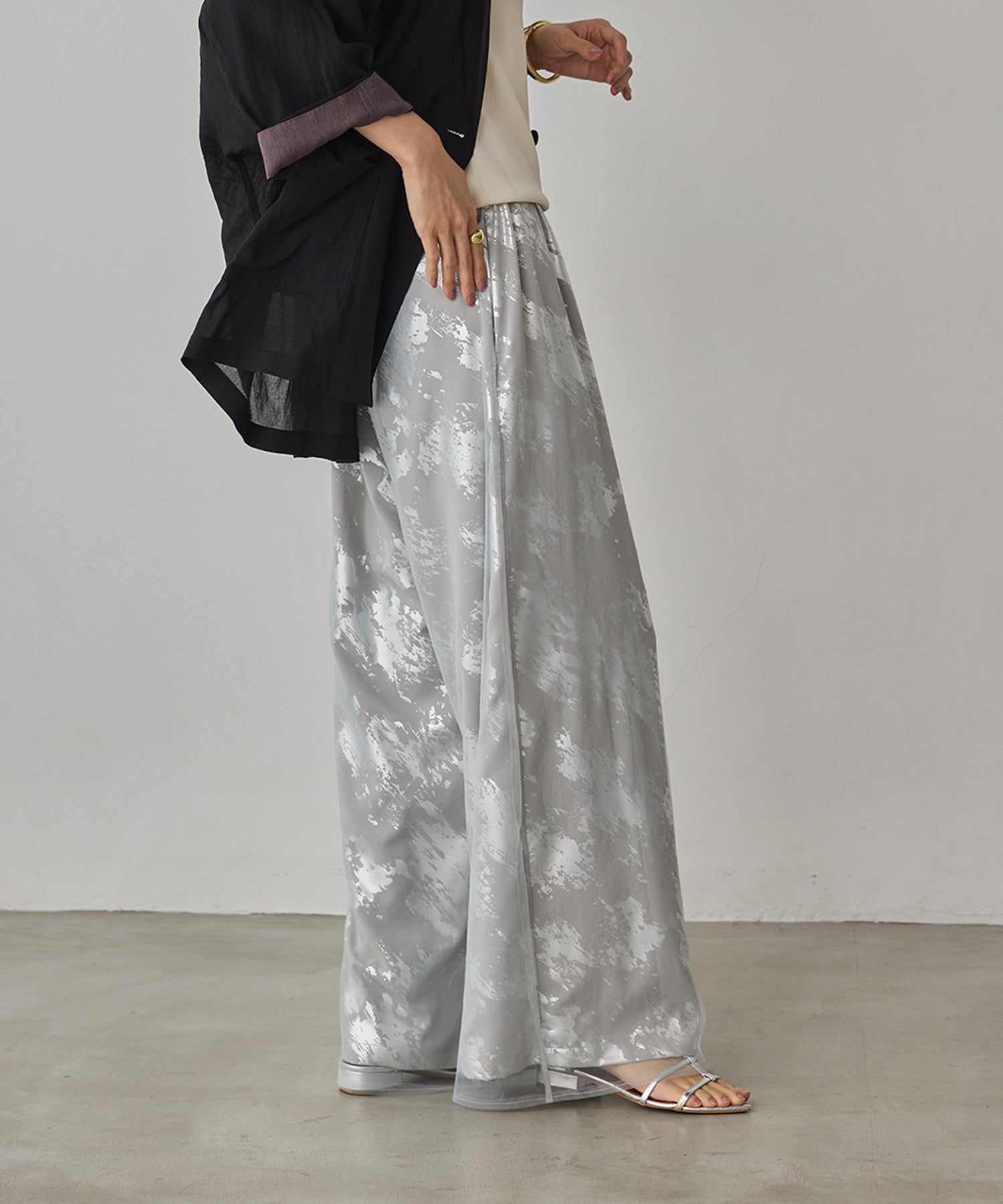 GEORGETTE FOIL PRINT TULLE LAYERED PANTS