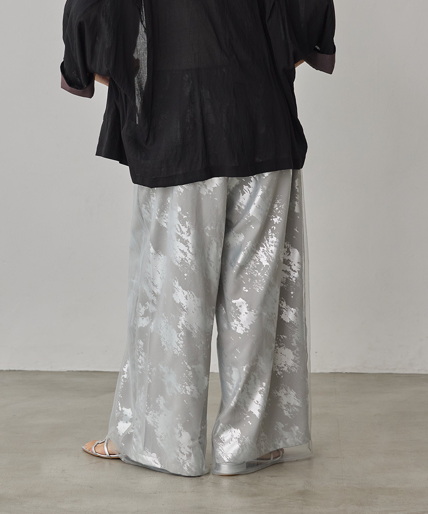 GEORGETTE FOIL PRINT TULLE LAYERED PANTS