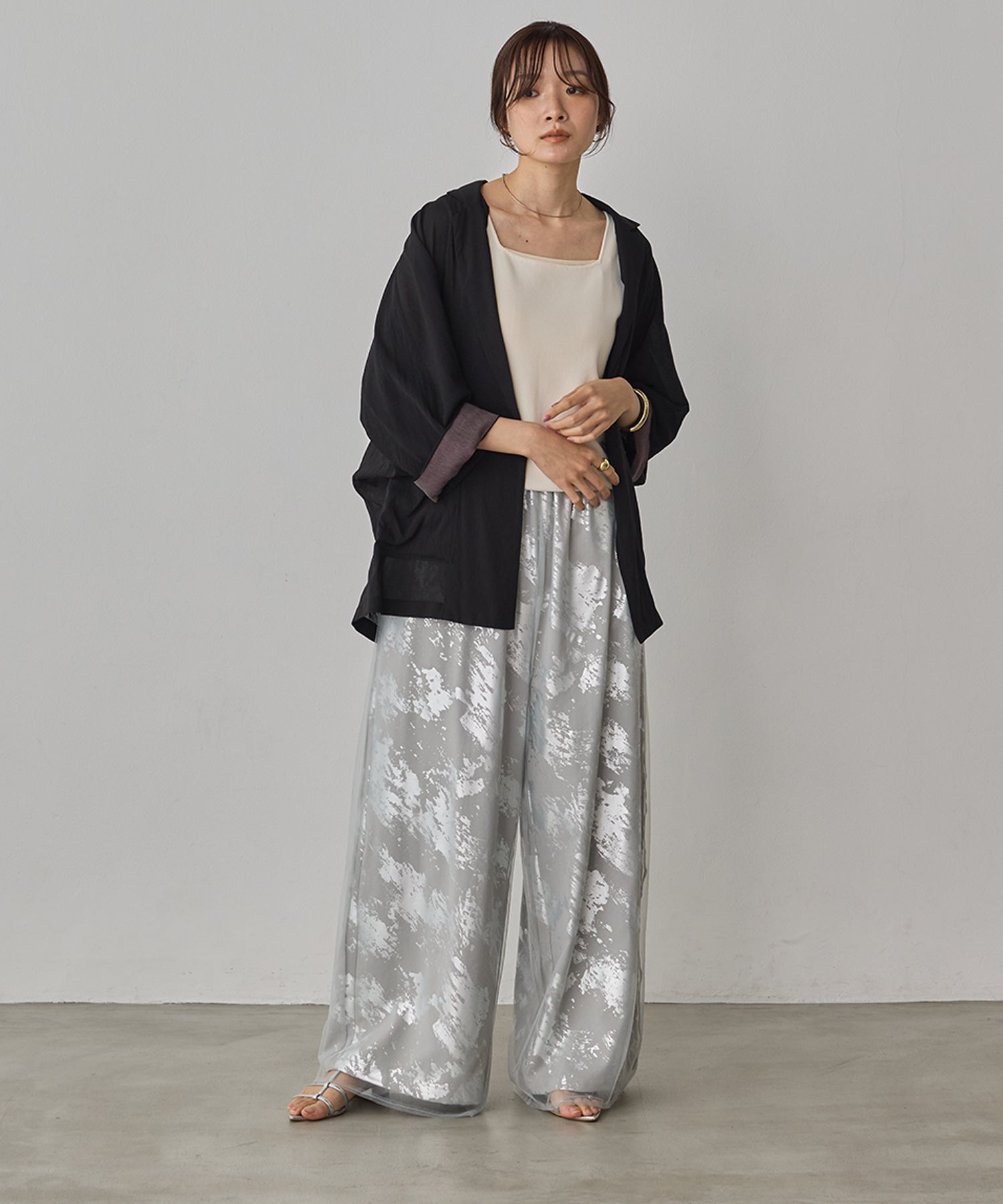 GEORGETTE FOIL PRINT TULLE LAYERED PANTS