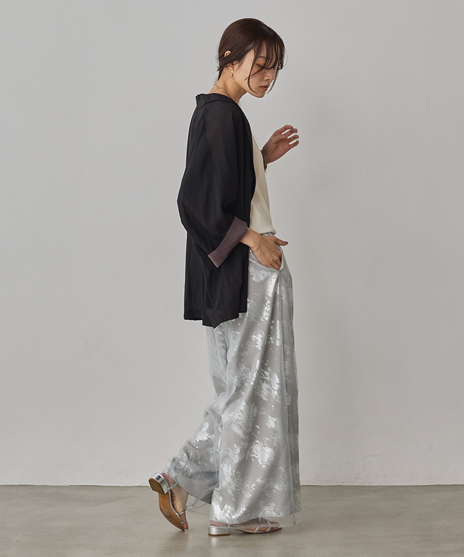GEORGETTE FOIL PRINT TULLE LAYERED PANTS