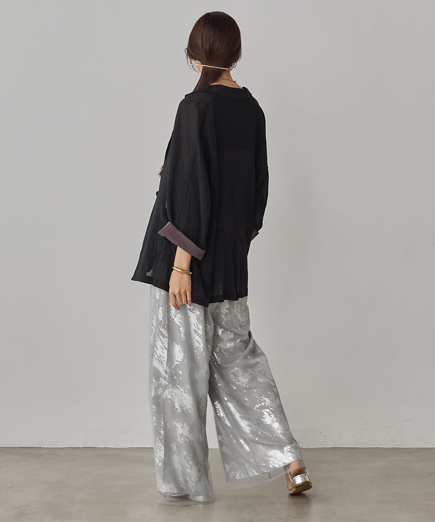 GEORGETTE FOIL PRINT TULLE LAYERED PANTS