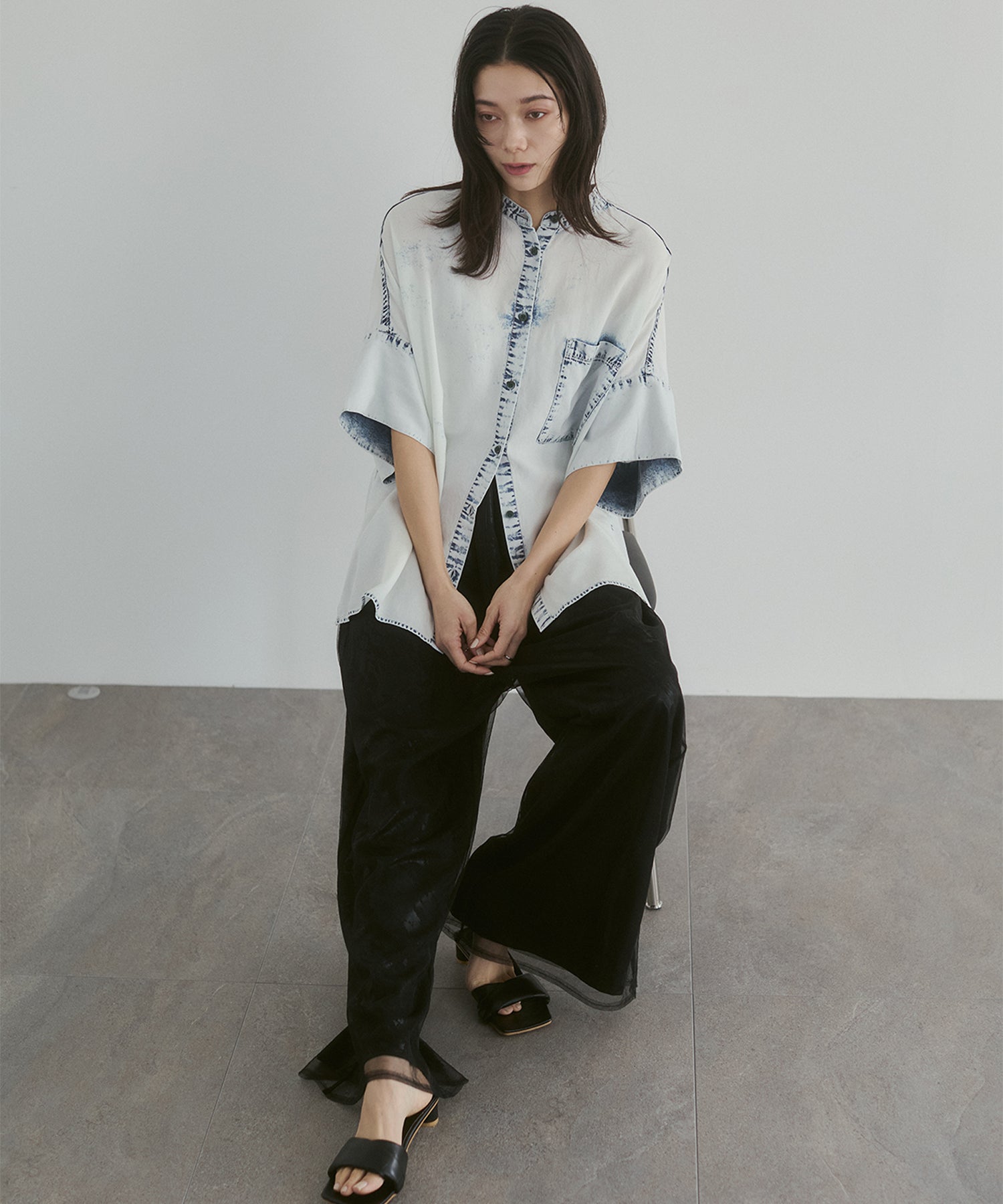 GEORGETTE FOIL PRINT TULLE LAYERED PANTS