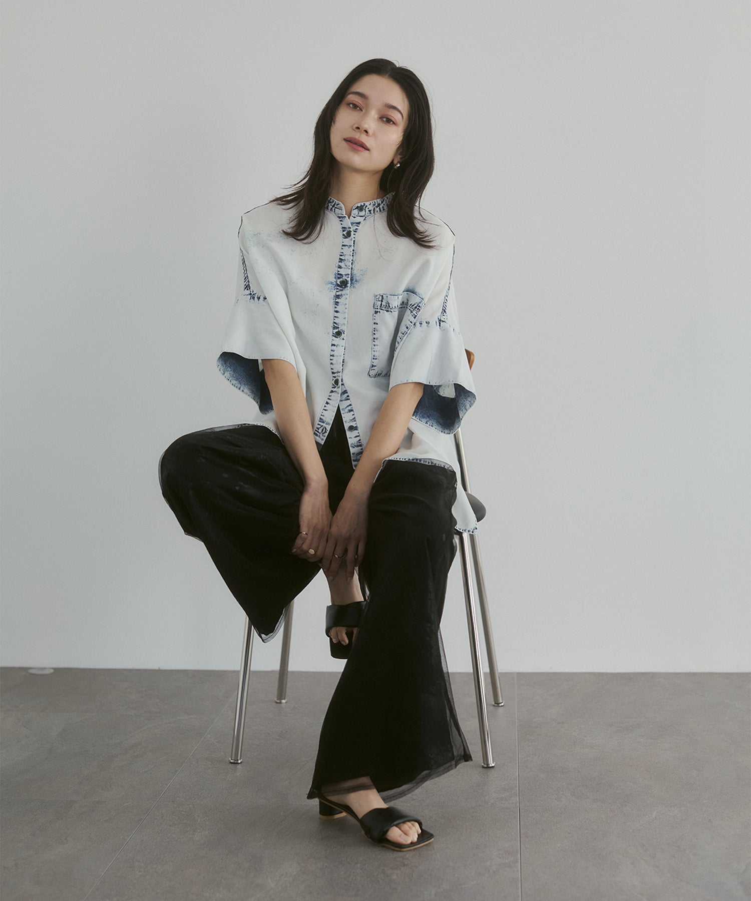 GEORGETTE FOIL PRINT TULLE LAYERED PANTS