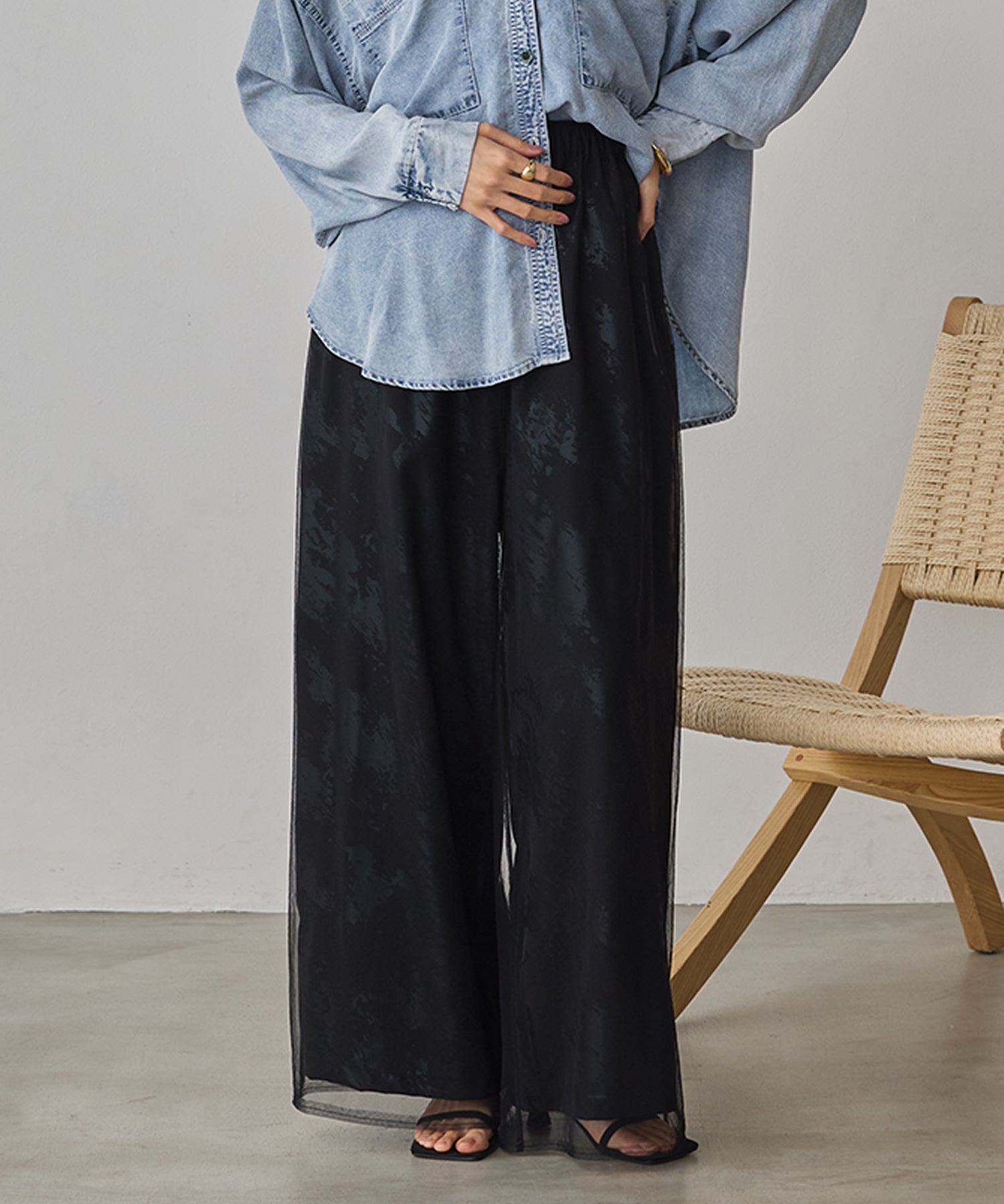 GEORGETTE FOIL PRINT TULLE LAYERED PANTS