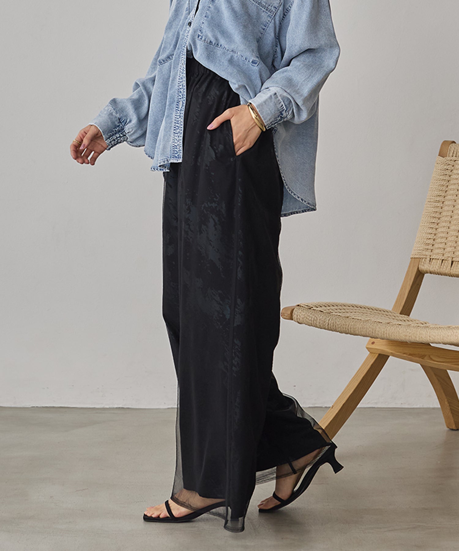 GEORGETTE FOIL PRINT TULLE LAYERED PANTS