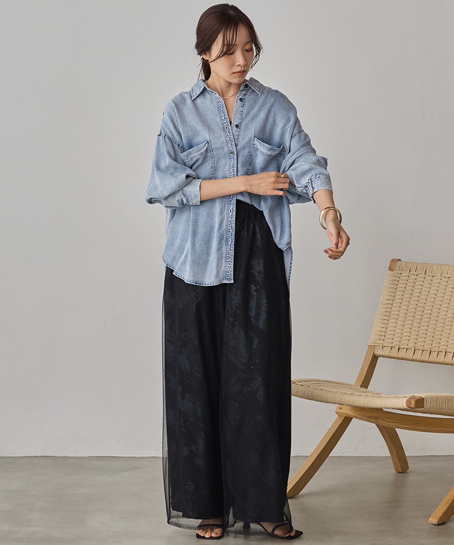 GEORGETTE FOIL PRINT TULLE LAYERED PANTS