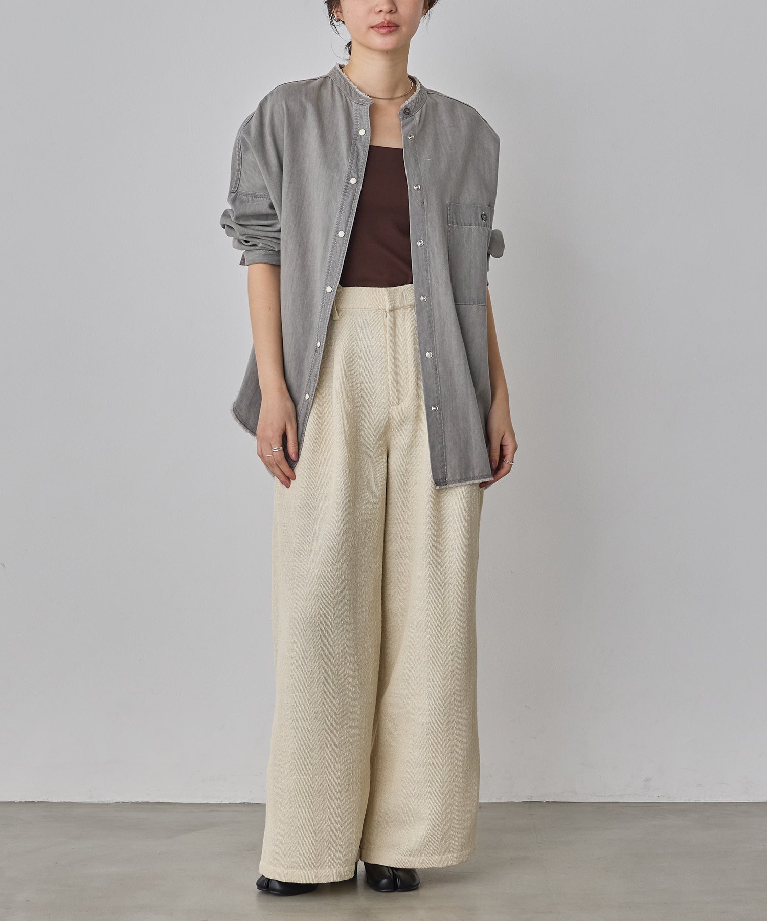 デニムライク ヘリンボーン タックパンツ