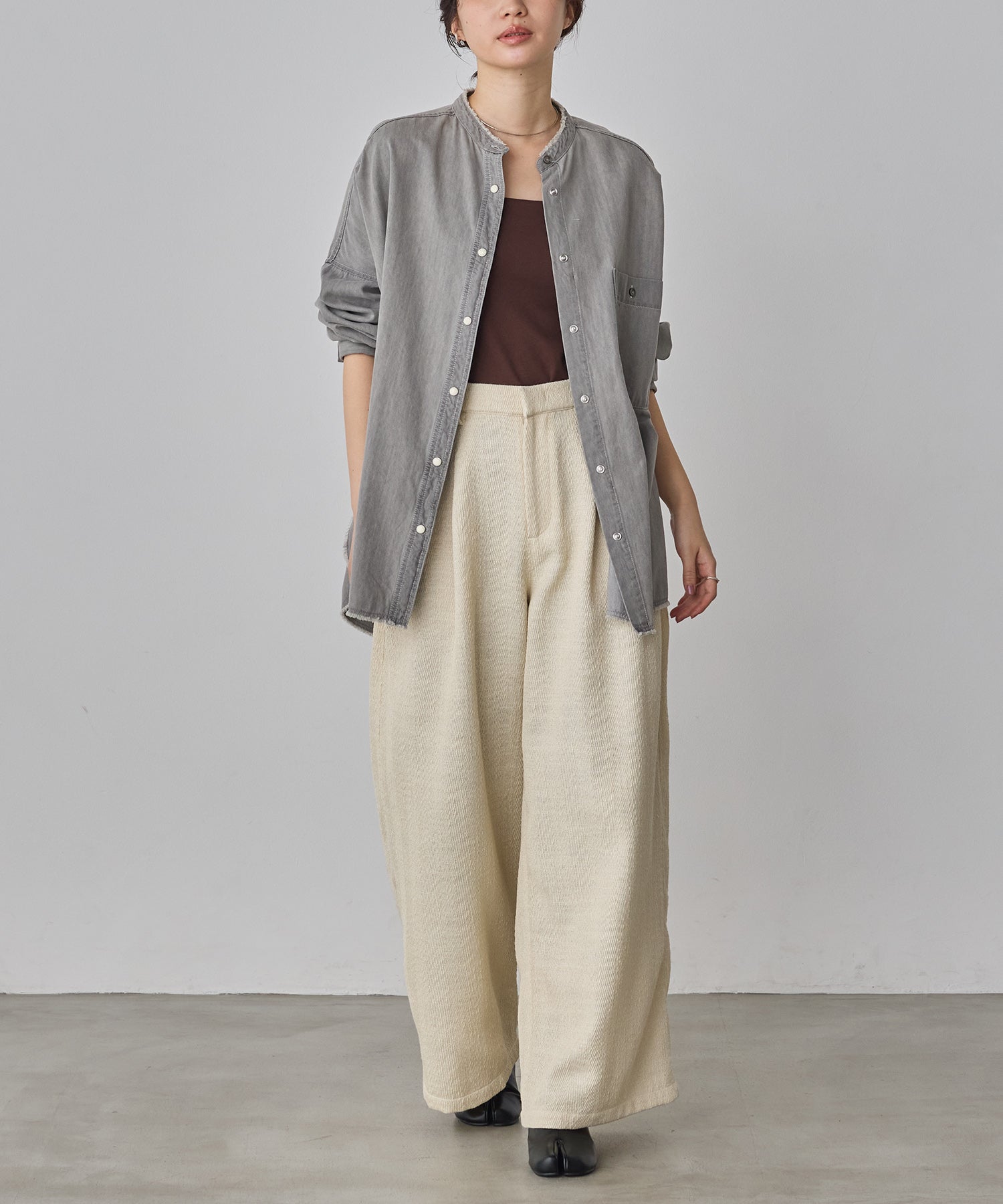 デニムライク ヘリンボーン タックパンツ