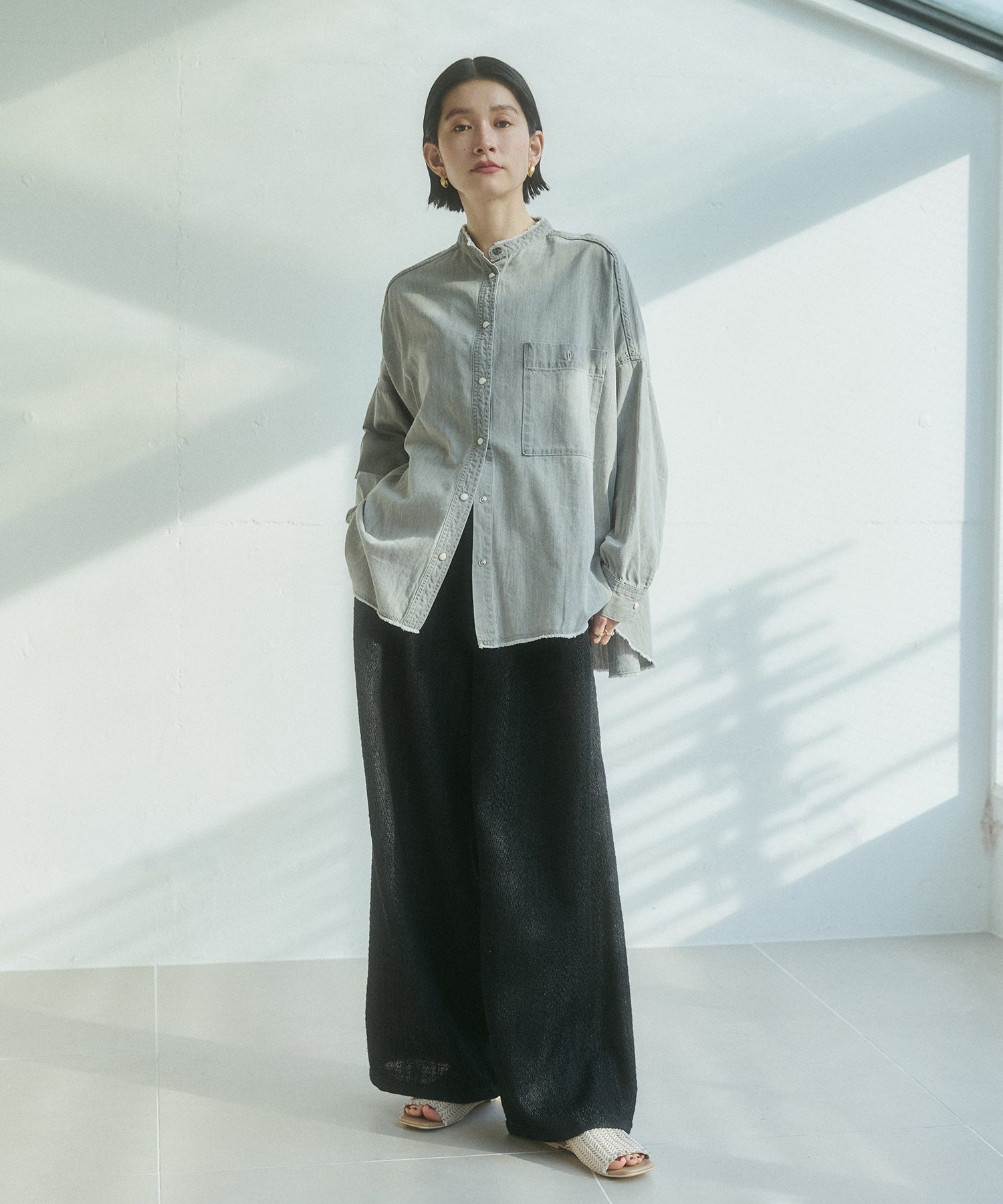 デニムライク ヘリンボーン タックパンツ