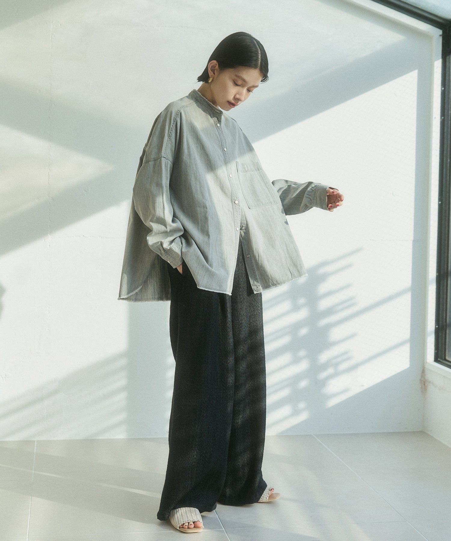 デニムライク ヘリンボーン タックパンツ