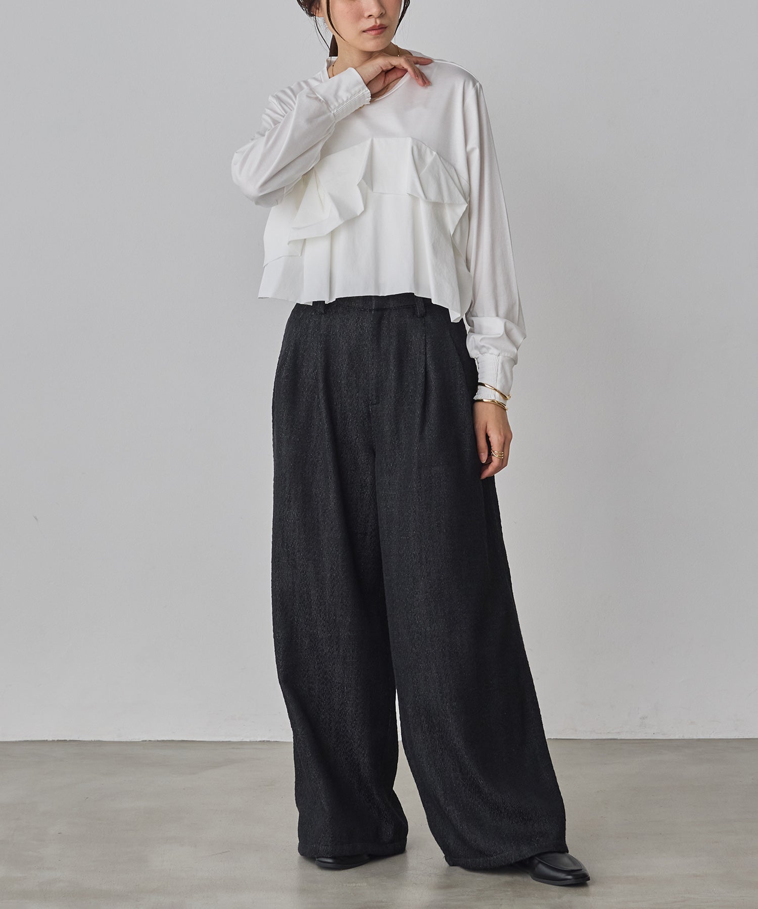 デニムライク ヘリンボーン タックパンツ