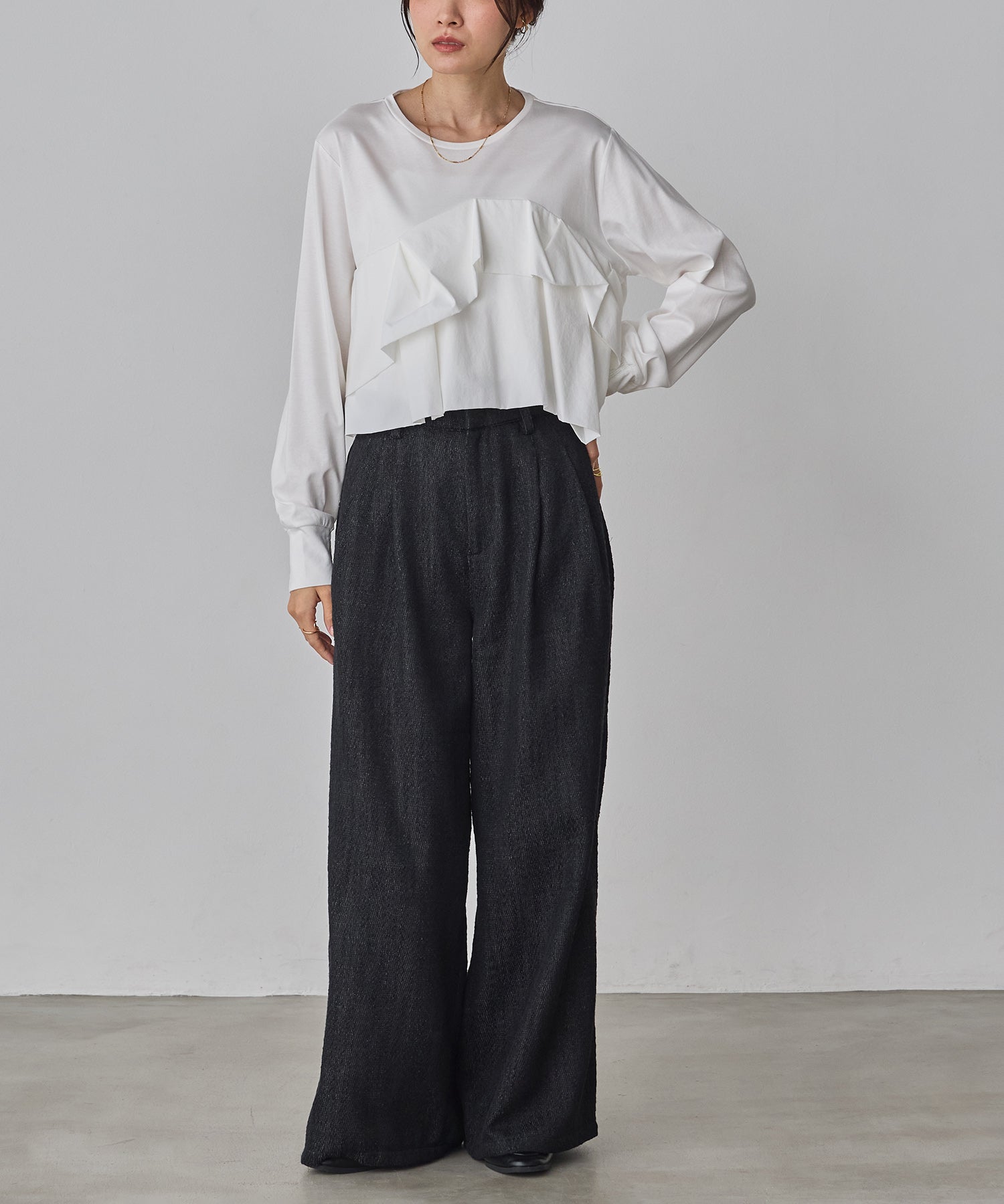 デニムライク ヘリンボーン タックパンツ