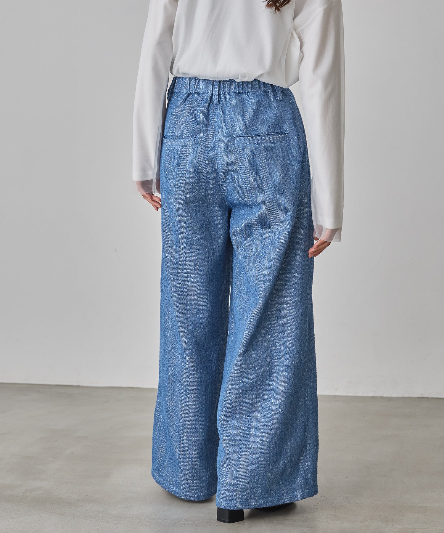 デニムライク ヘリンボーン タックパンツ