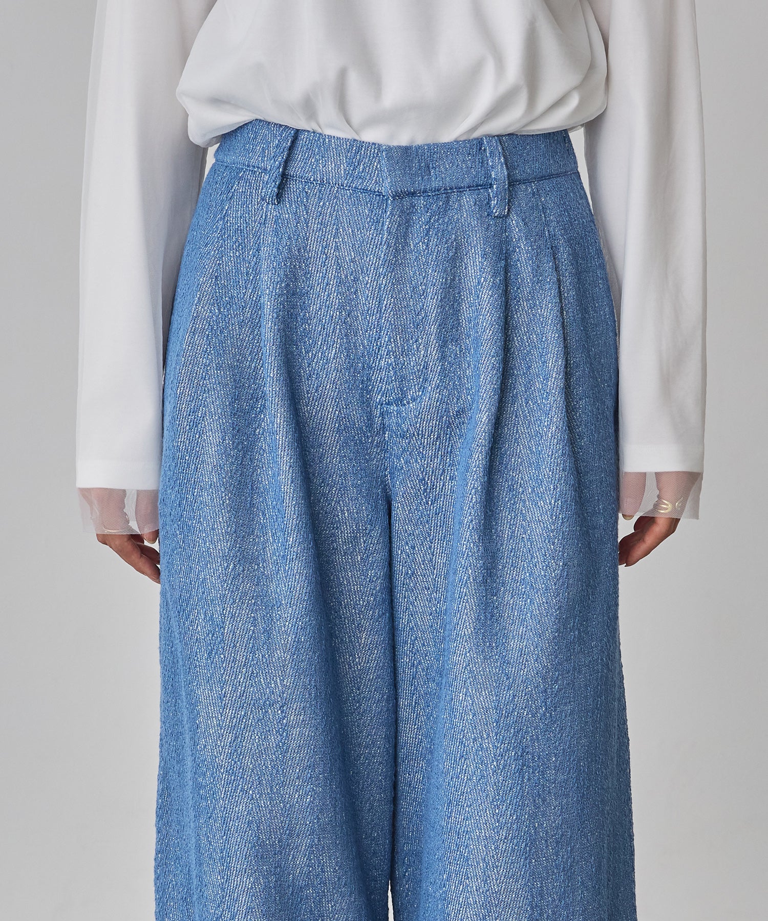 デニムライク ヘリンボーン タックパンツ