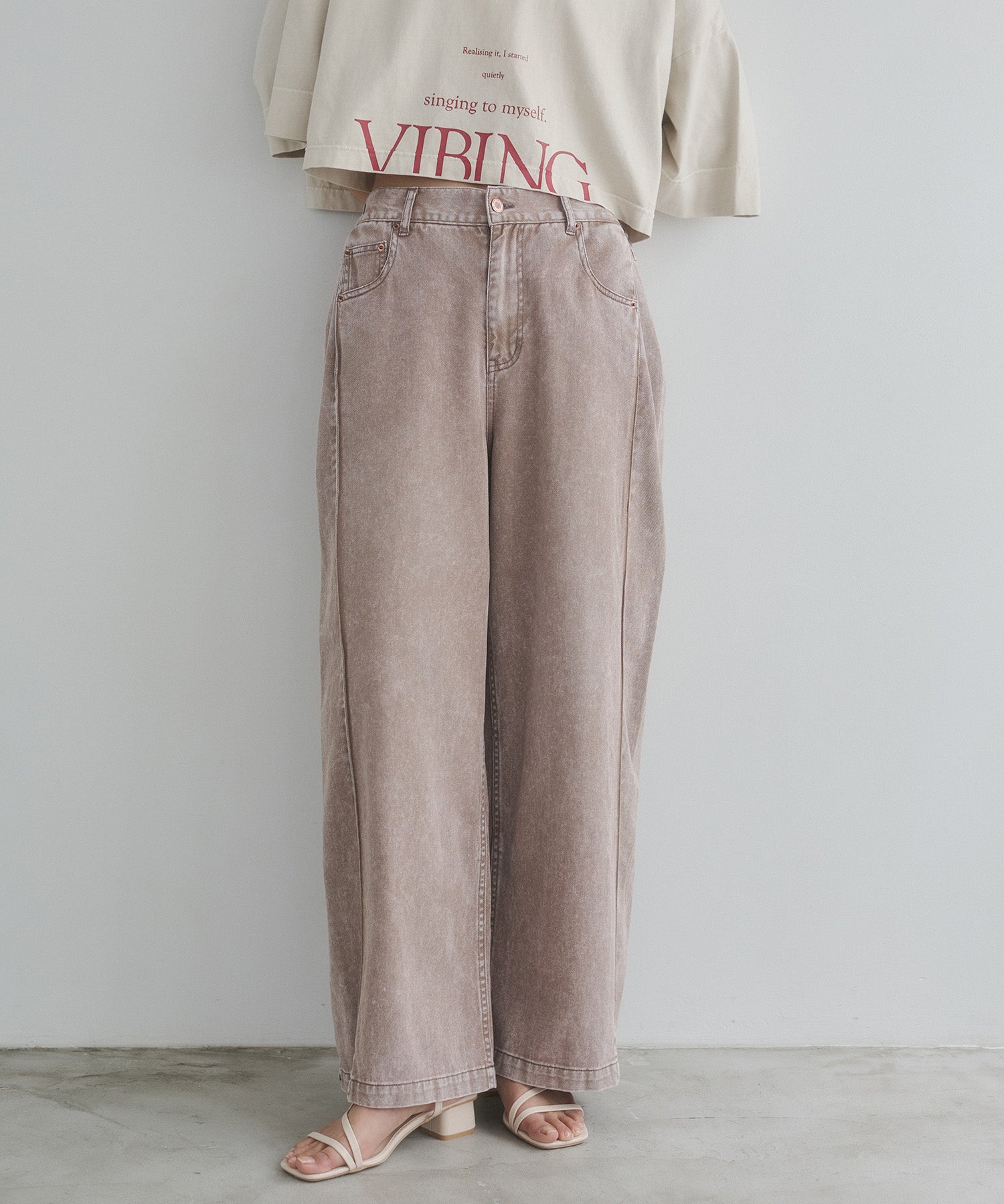 DENIM/TWILL SIDE-TUCK PANTS