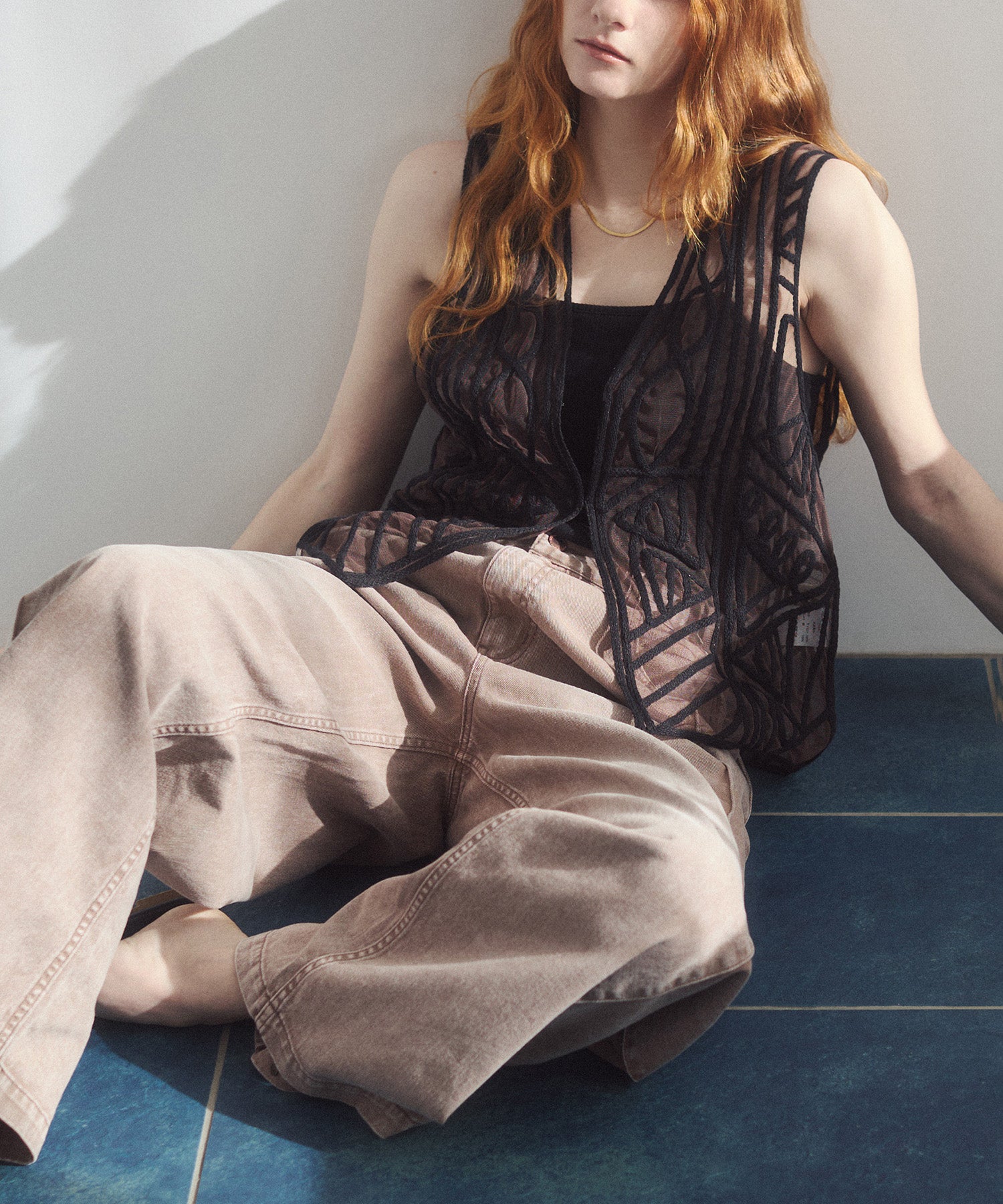 DENIM/TWILL SIDE-TUCK PANTS