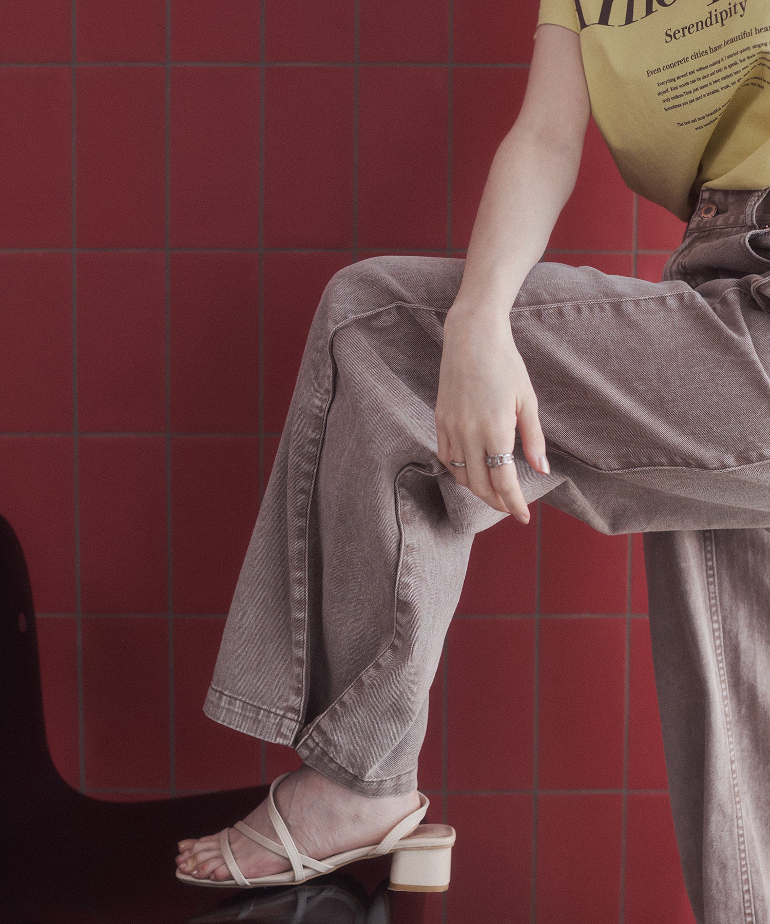 DENIM/TWILL SIDE-TUCK PANTS