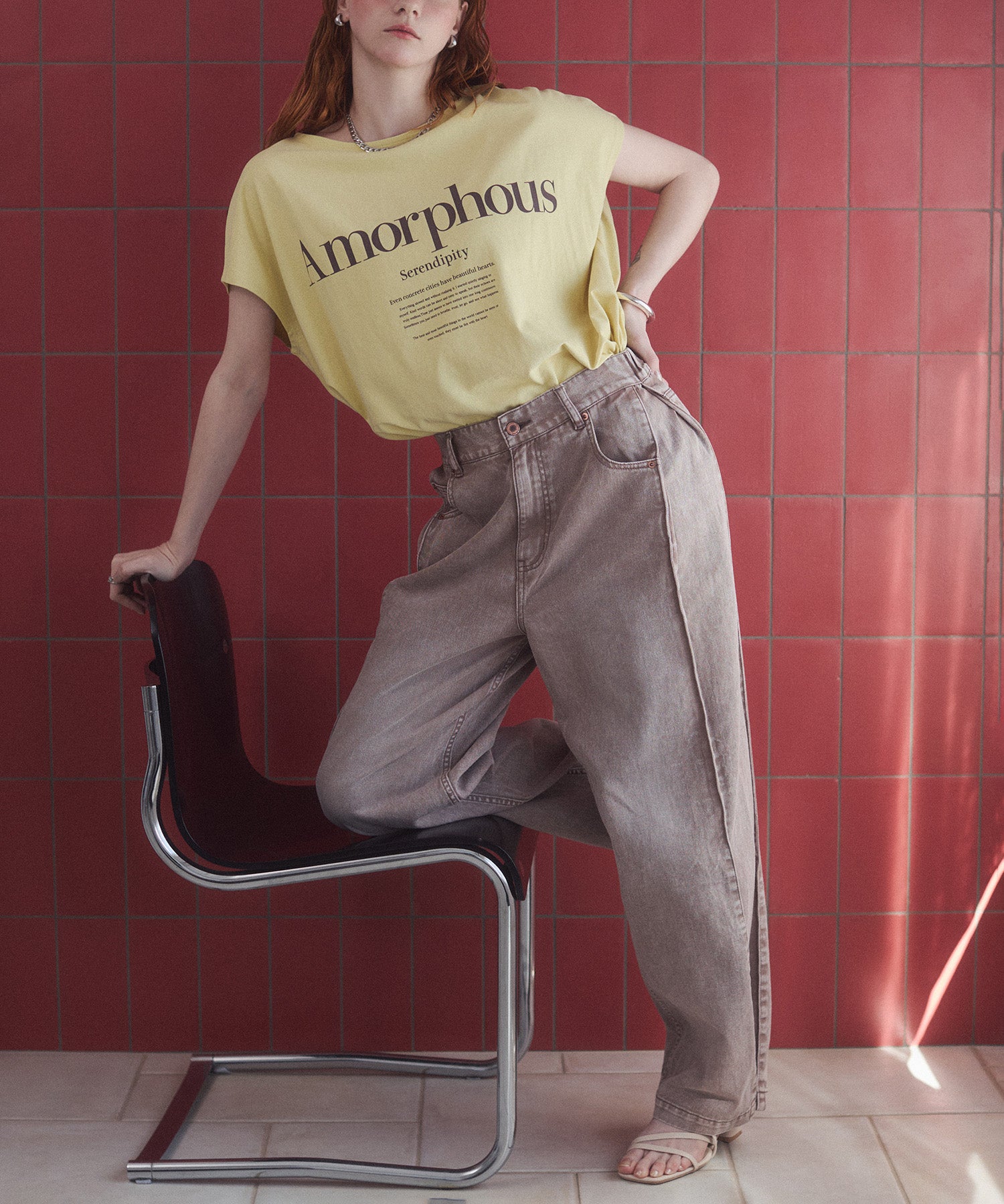 DENIM/TWILL SIDE-TUCK PANTS