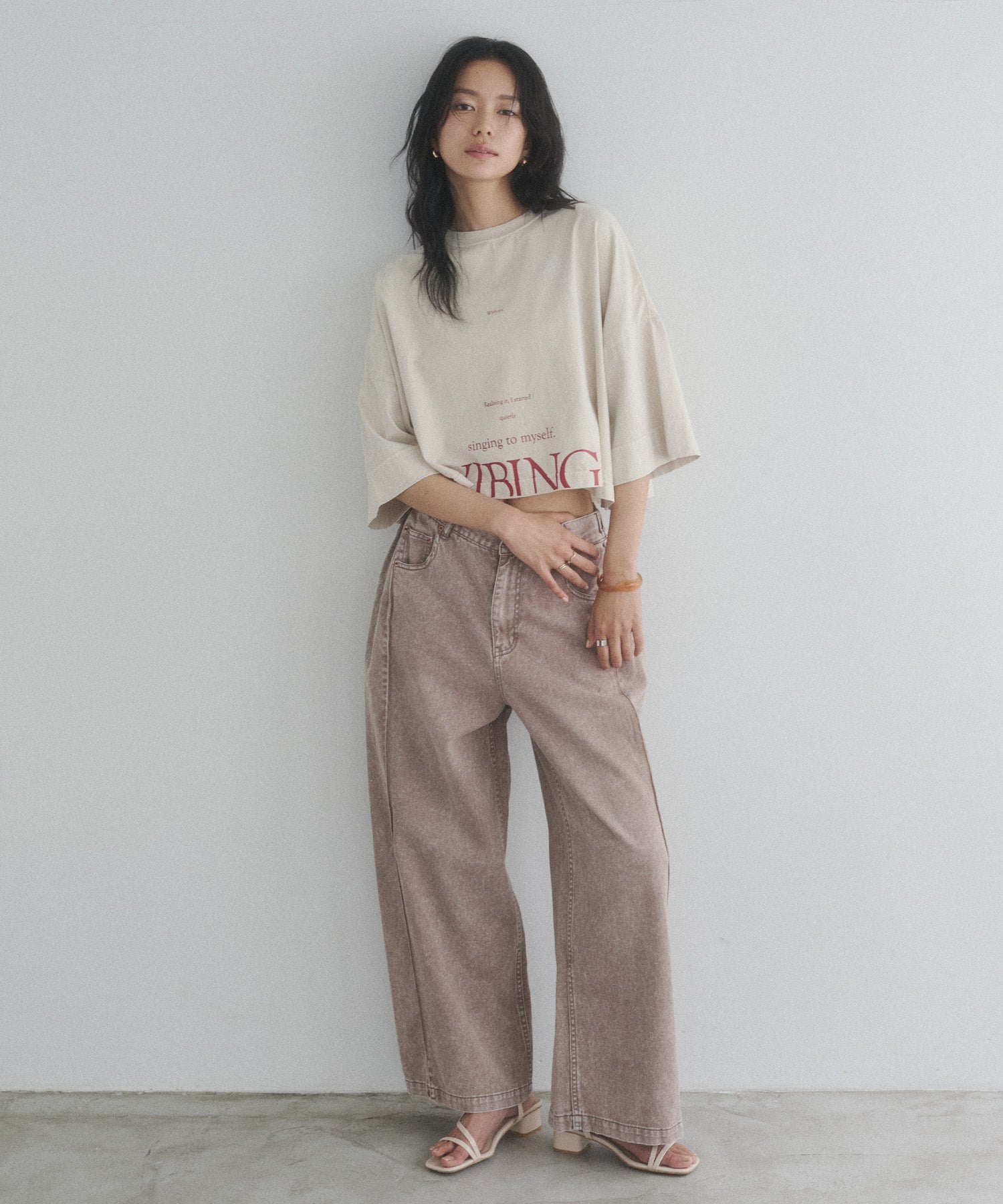 DENIM/TWILL SIDE-TUCK PANTS