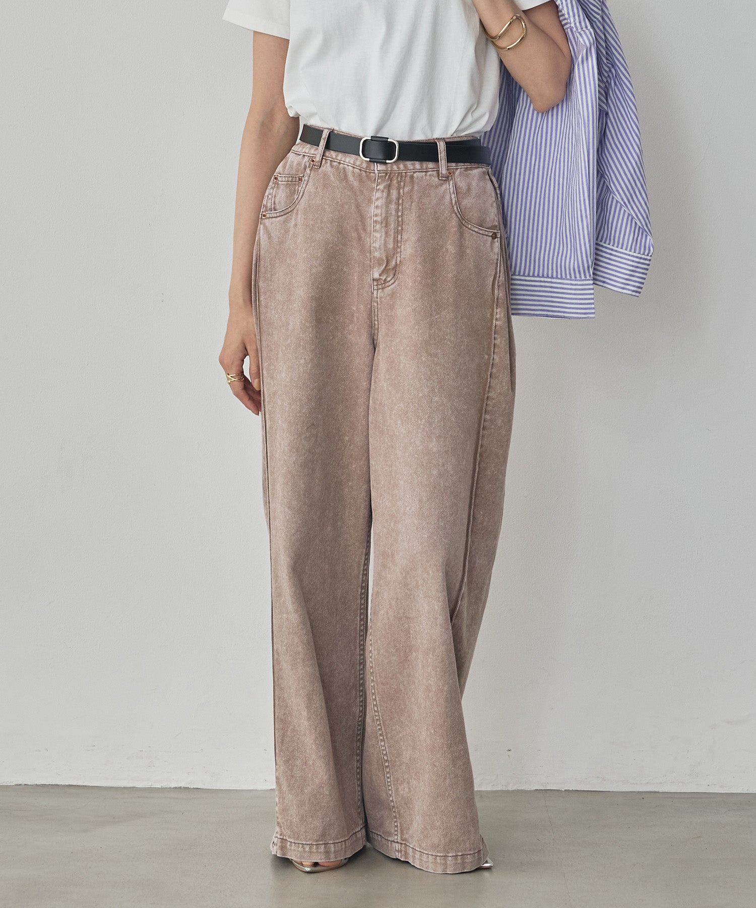 DENIM/TWILL SIDE-TUCK PANTS