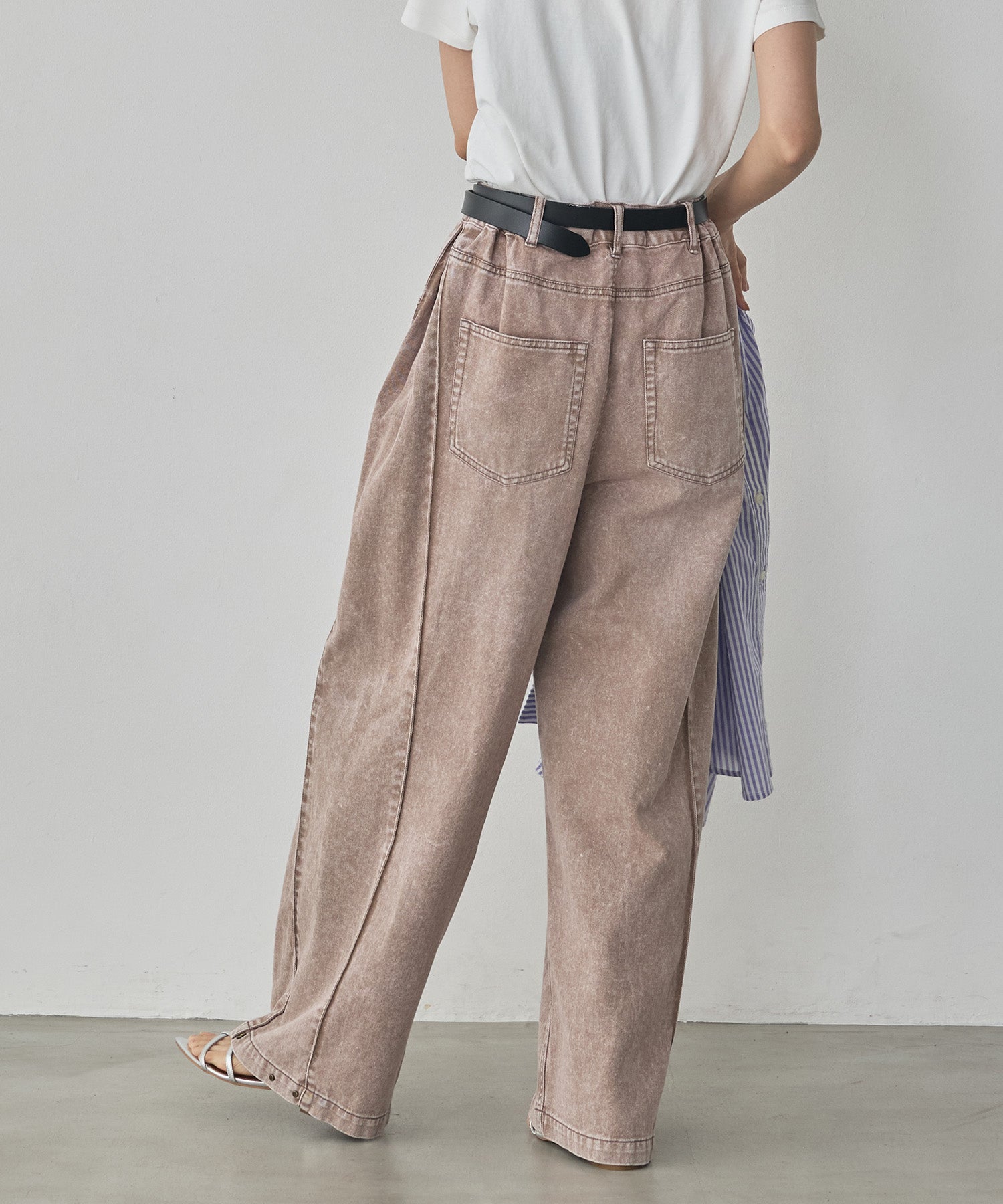 DENIM/TWILL SIDE-TUCK PANTS