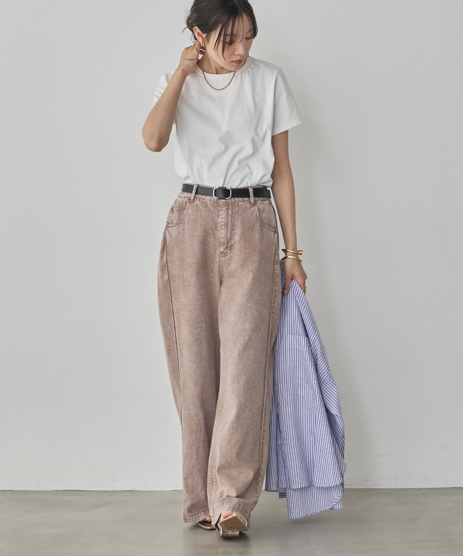 DENIM/TWILL SIDE-TUCK PANTS