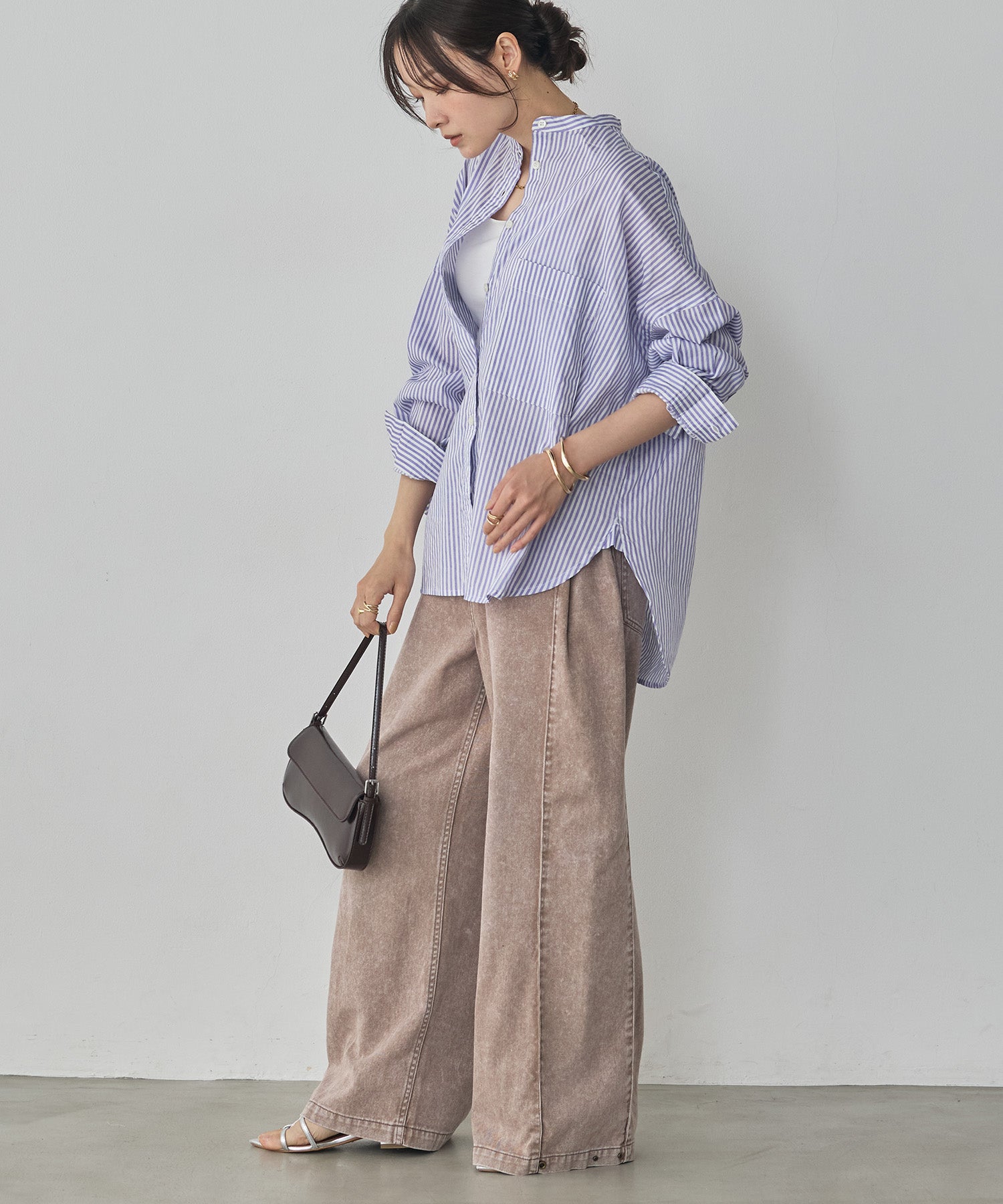 DENIM/TWILL SIDE-TUCK PANTS
