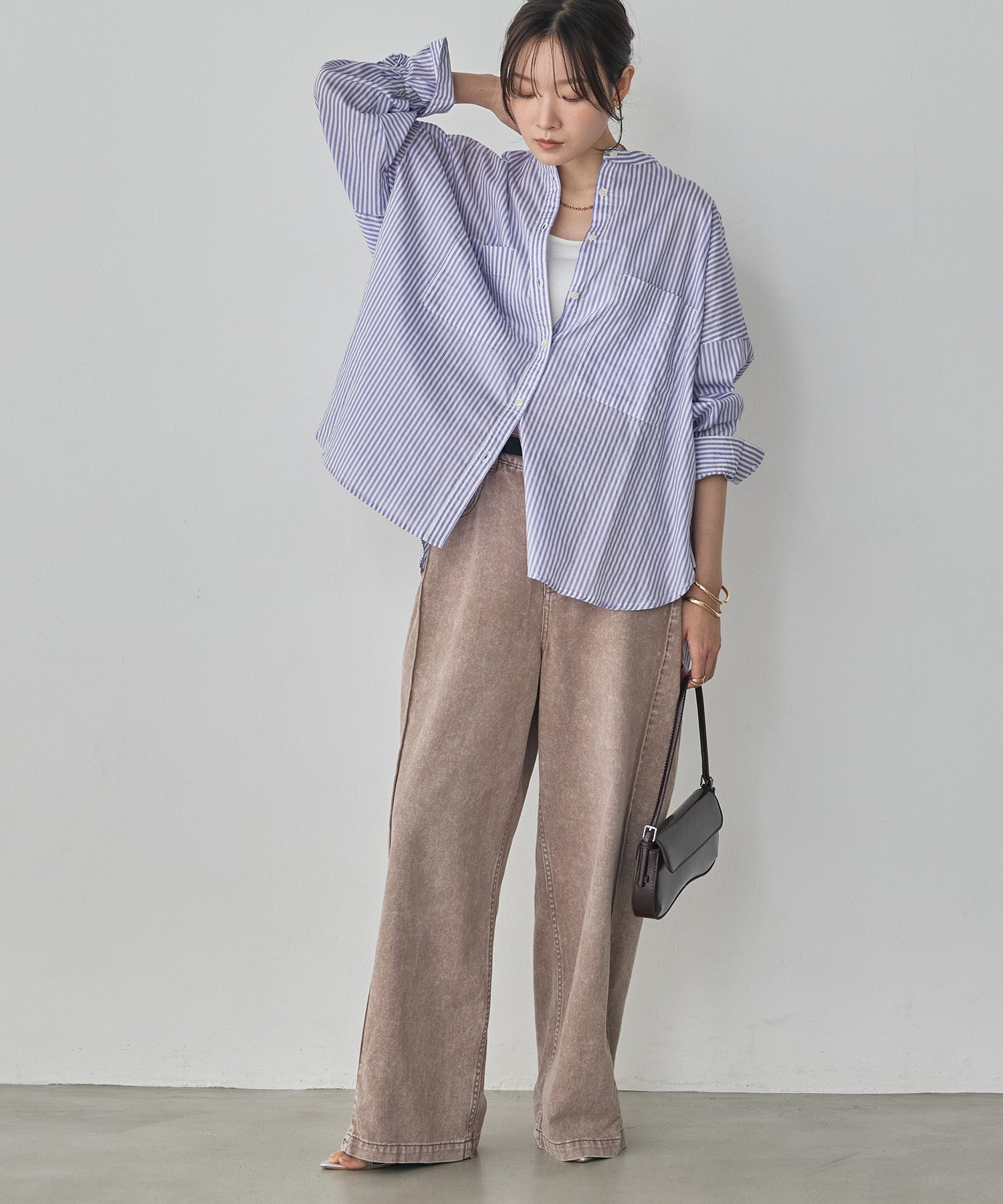 DENIM/TWILL SIDE-TUCK PANTS