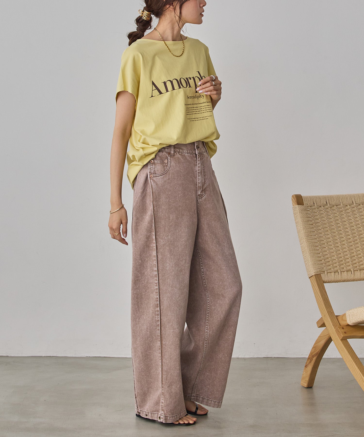 DENIM/TWILL SIDE-TUCK PANTS