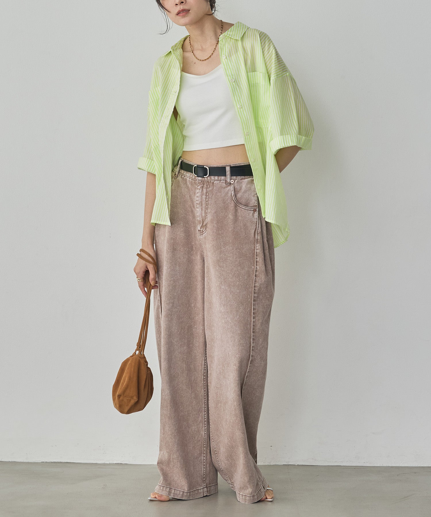 DENIM/TWILL SIDE-TUCK PANTS