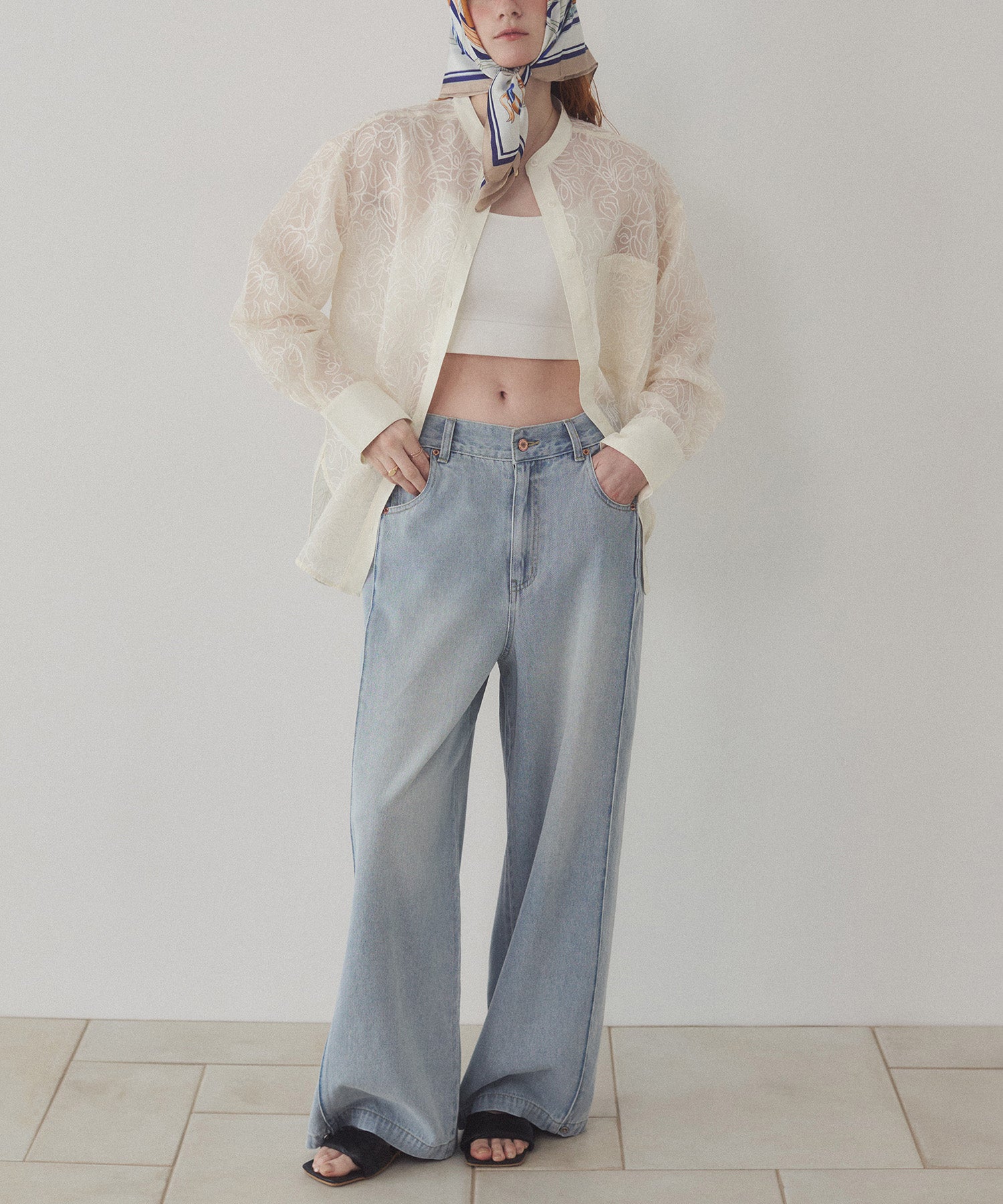 DENIM/TWILL SIDE-TUCK PANTS