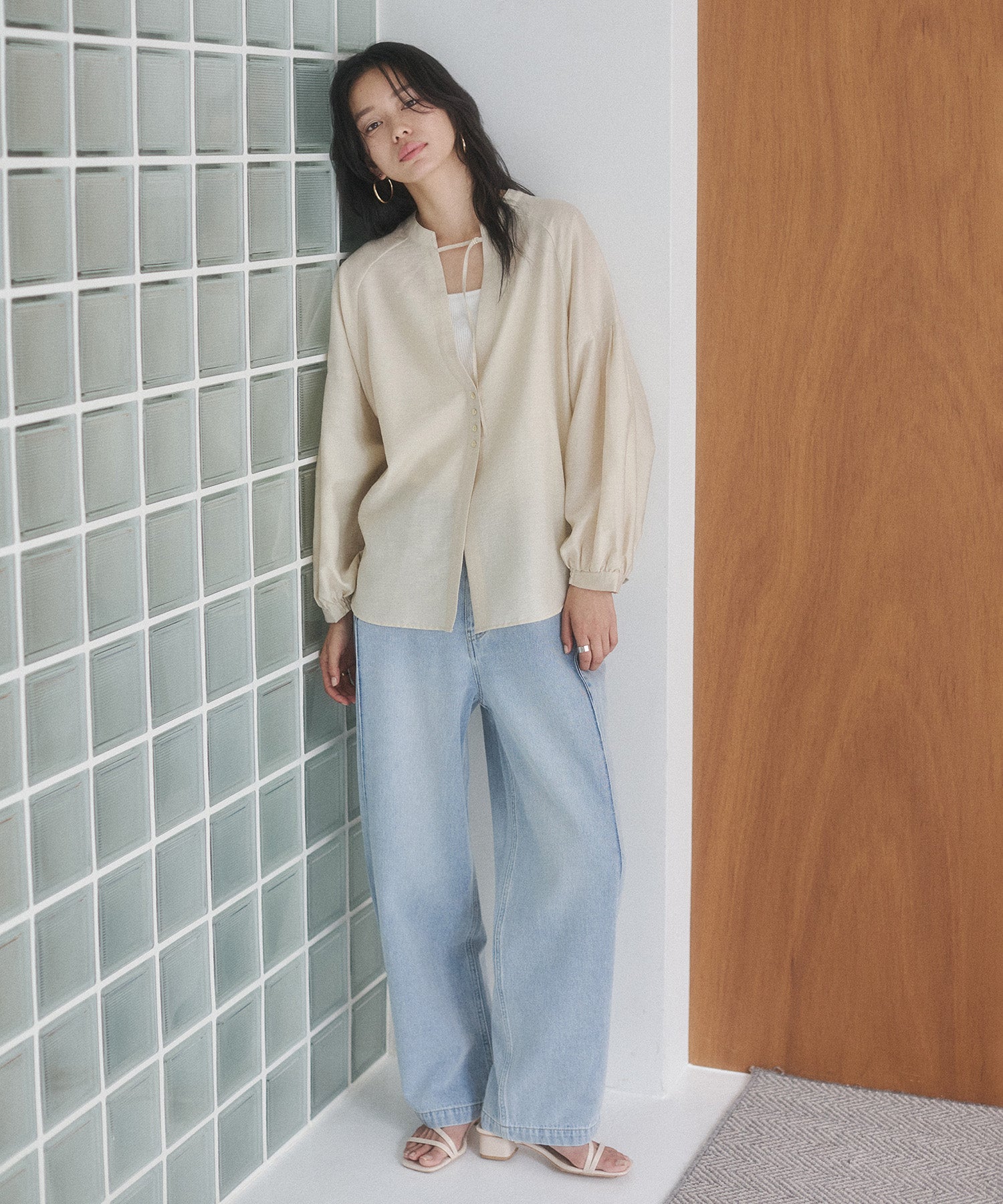 DENIM/TWILL SIDE-TUCK PANTS