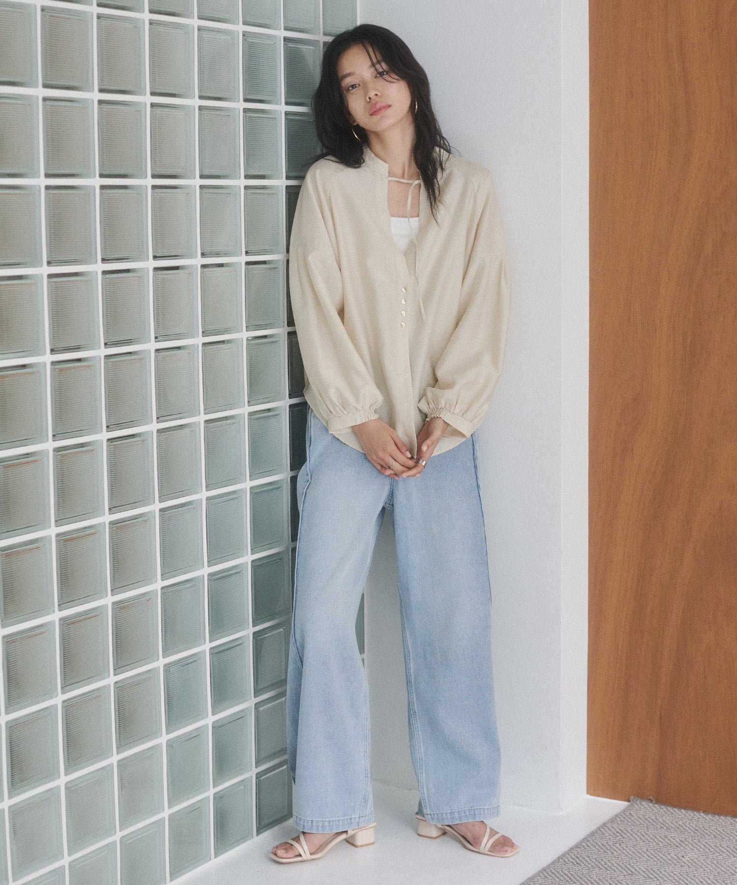 DENIM/TWILL SIDE-TUCK PANTS