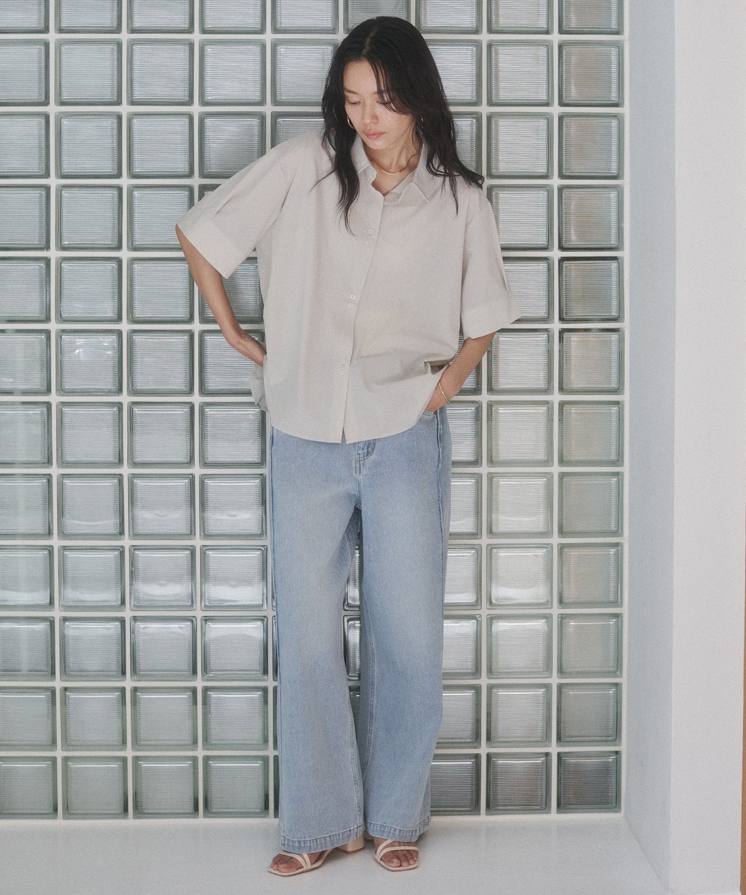 DENIM/TWILL SIDE-TUCK PANTS