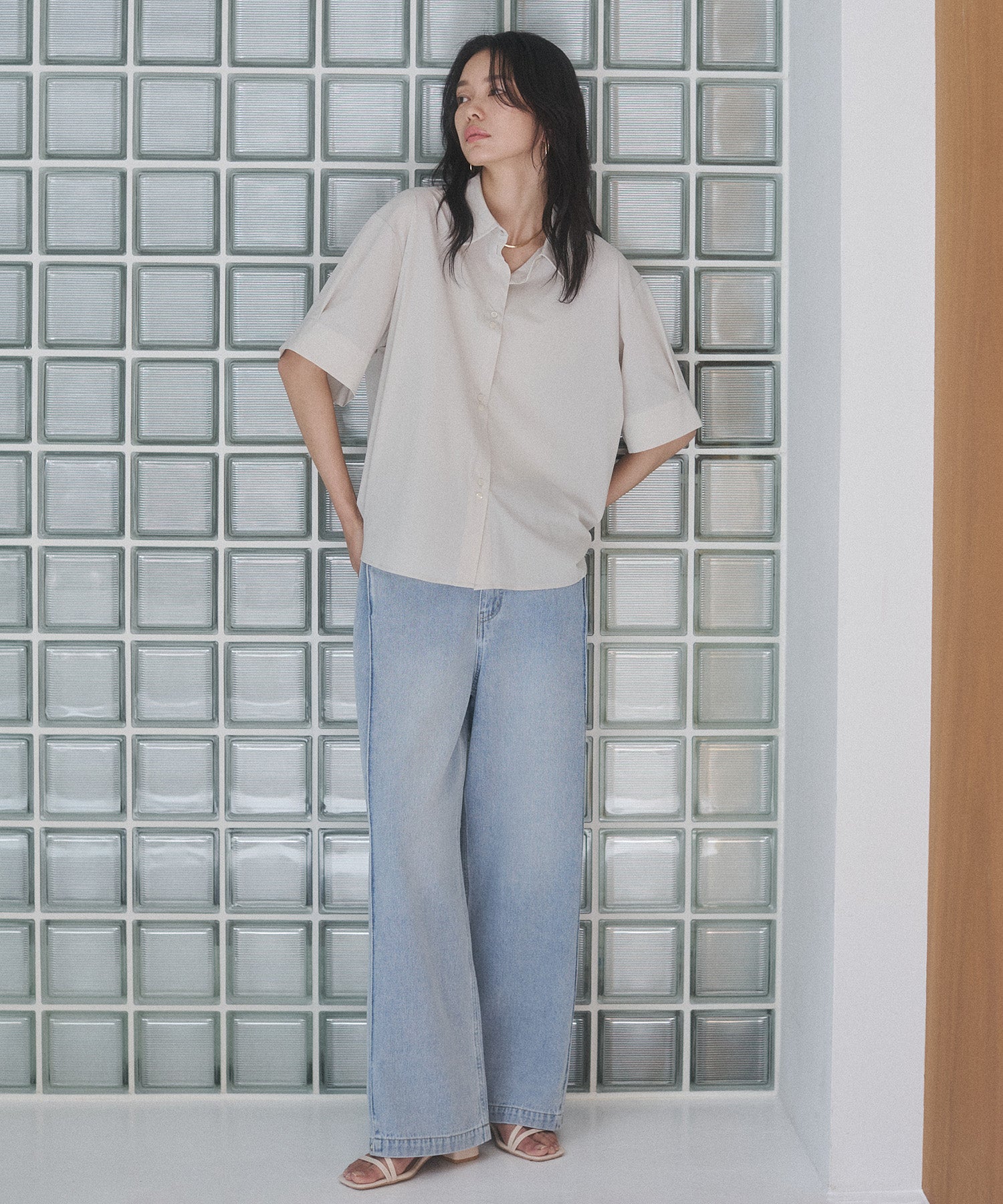 DENIM/TWILL SIDE-TUCK PANTS
