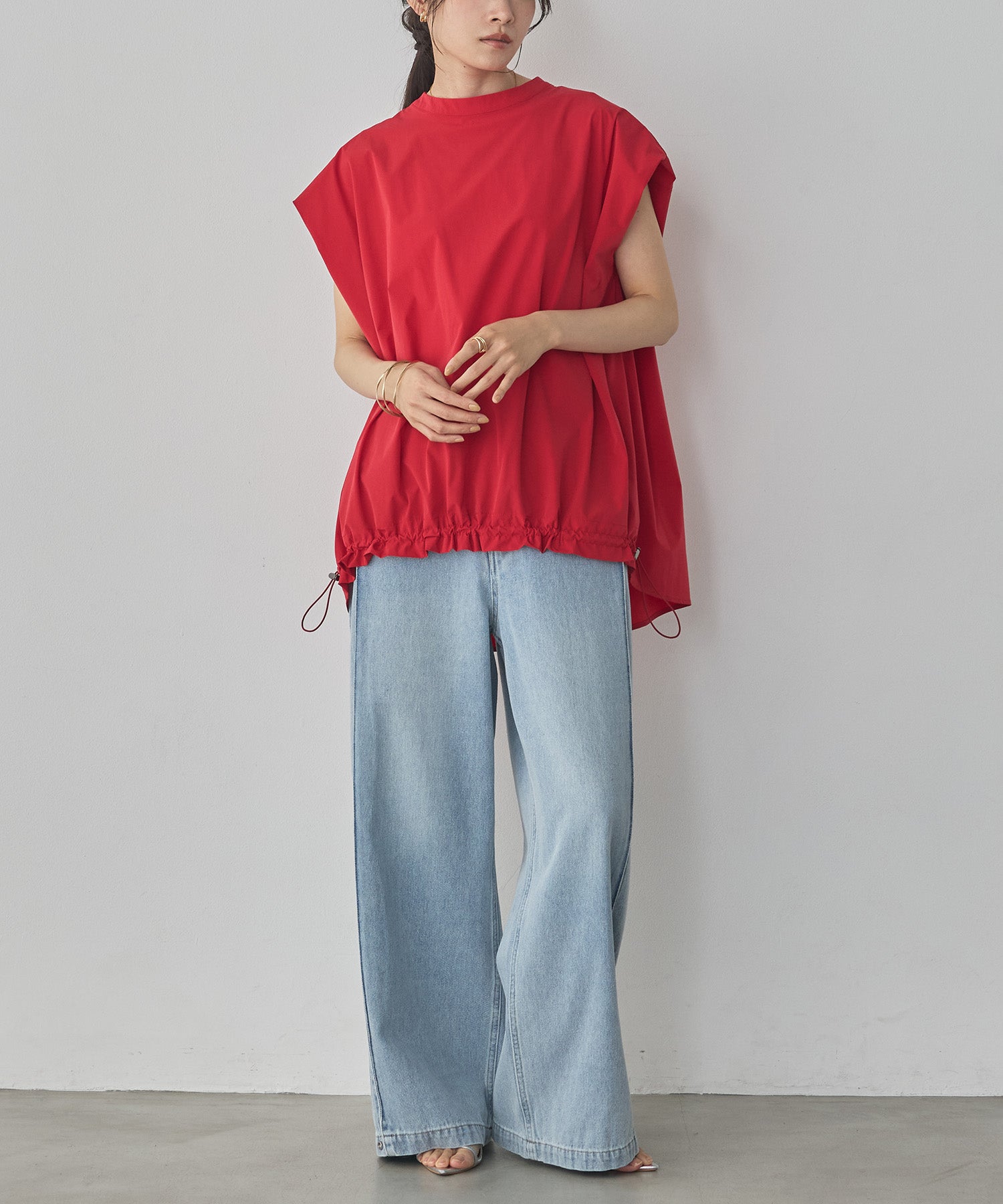 DENIM/TWILL SIDE-TUCK PANTS