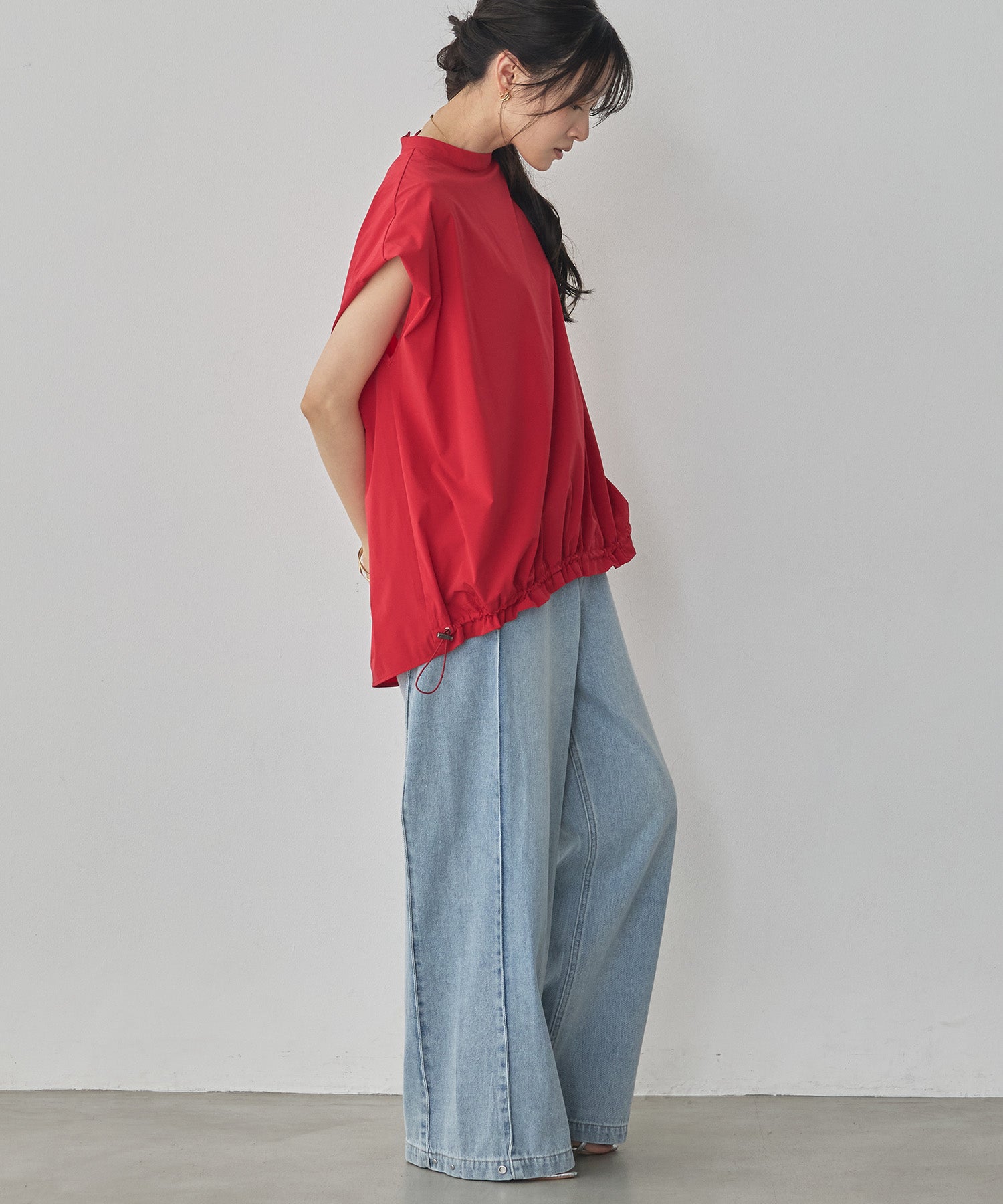 DENIM/TWILL SIDE-TUCK PANTS