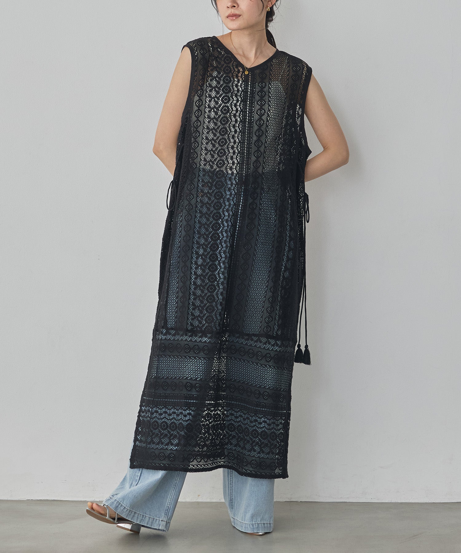 DENIM/TWILL SIDE-TUCK PANTS