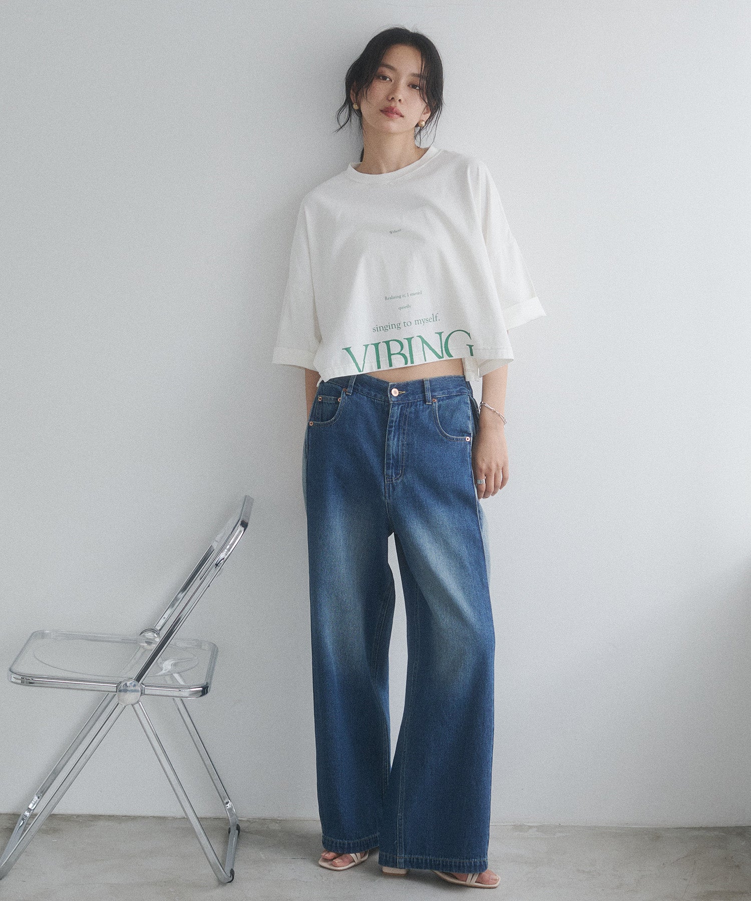 DENIM/TWILL SIDE-TUCK PANTS