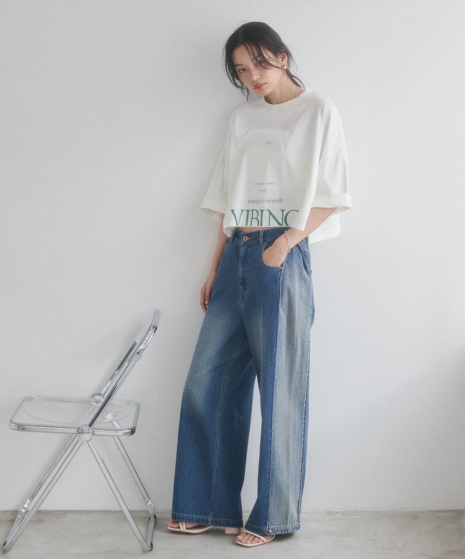 DENIM/TWILL SIDE-TUCK PANTS