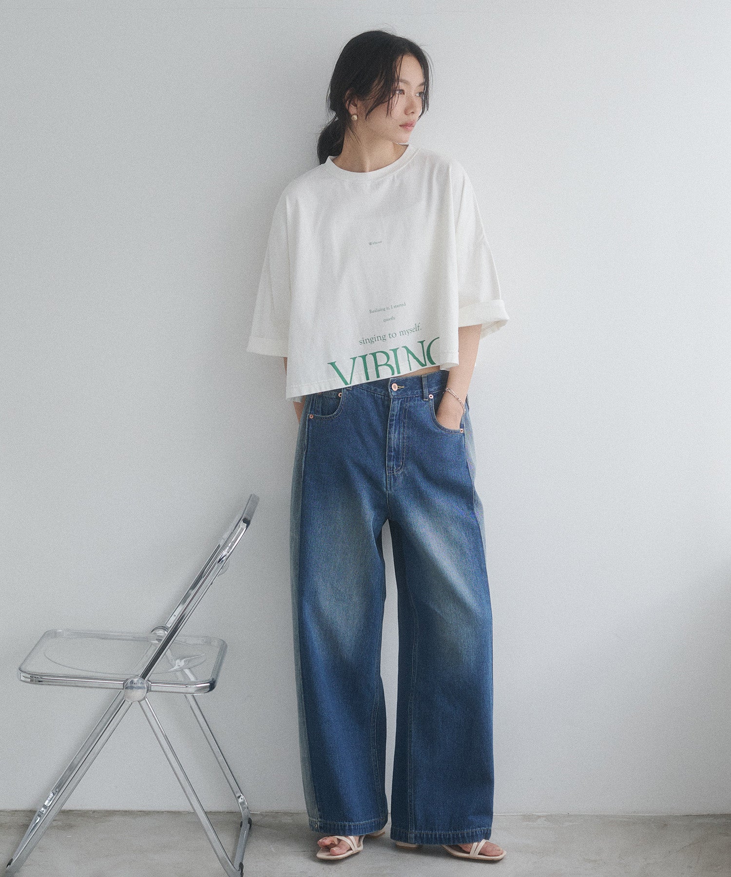 DENIM/TWILL SIDE-TUCK PANTS