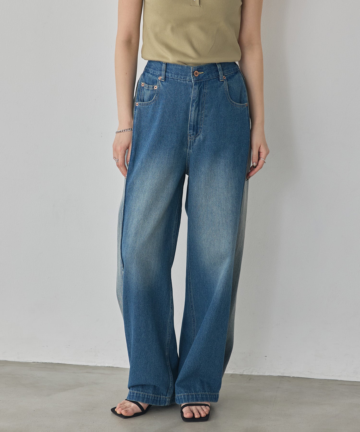 DENIM/TWILL SIDE-TUCK PANTS