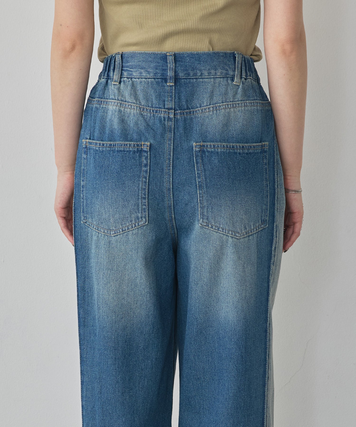 DENIM/TWILL SIDE-TUCK PANTS