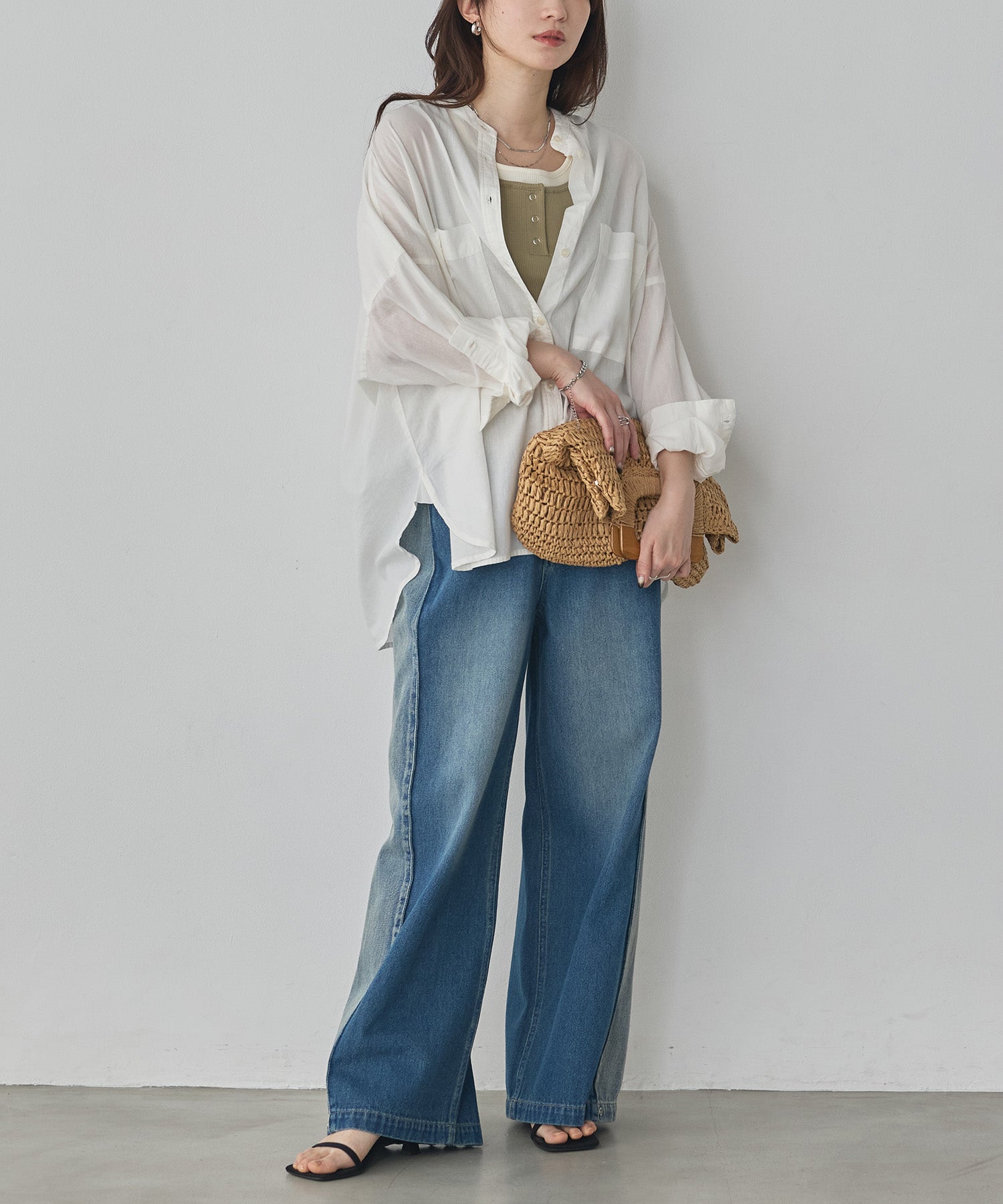 DENIM/TWILL SIDE-TUCK PANTS