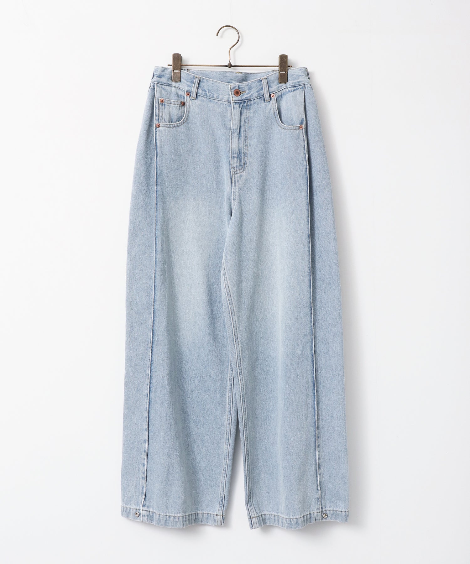 DENIM/TWILL SIDE-TUCK PANTS