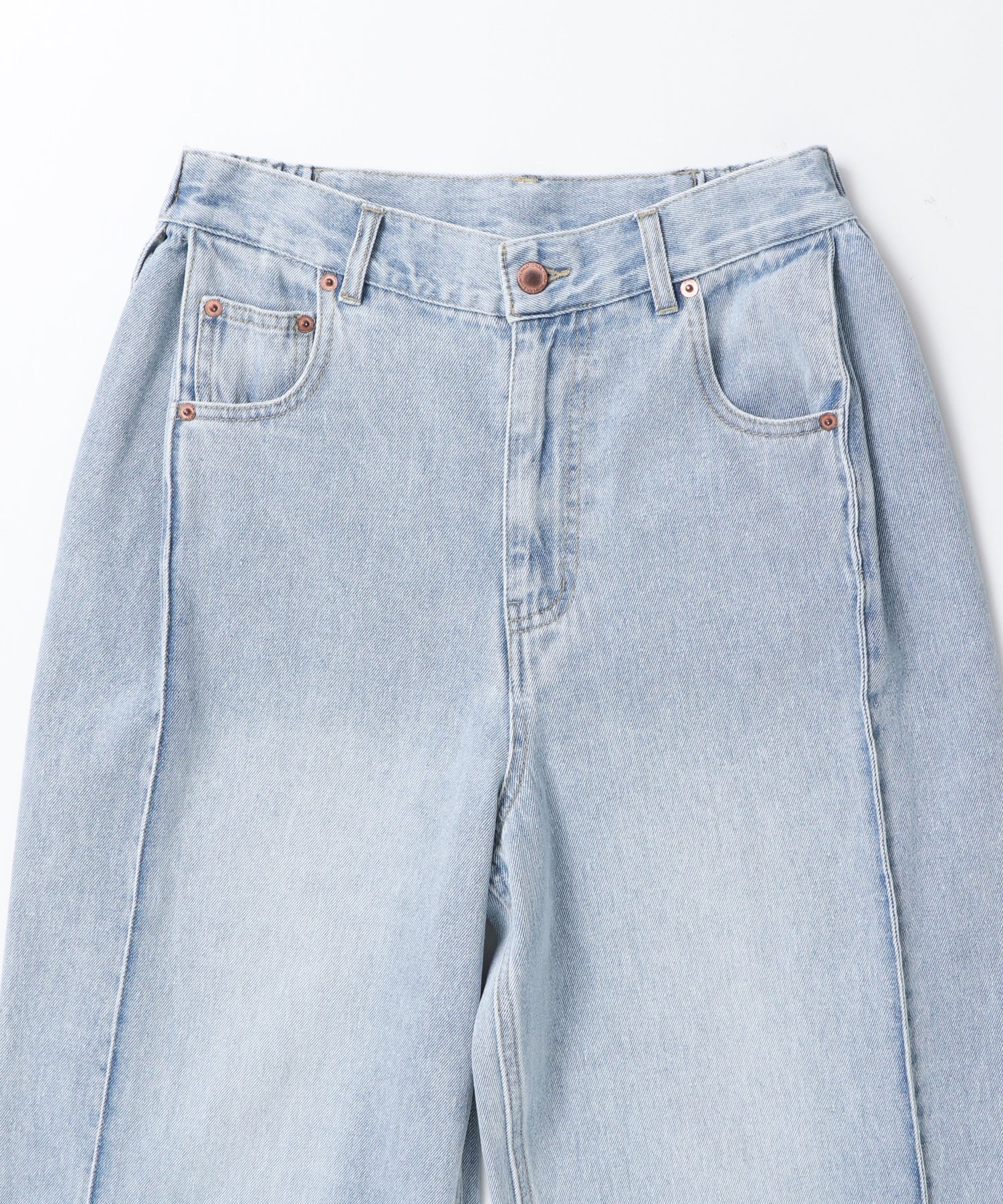DENIM/TWILL SIDE-TUCK PANTS