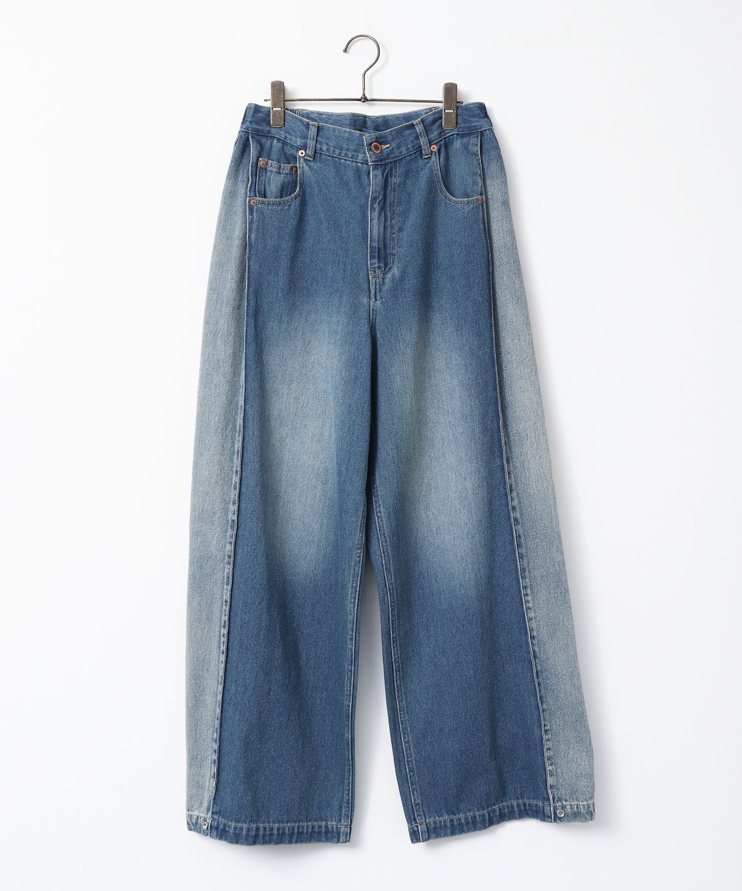 DENIM/TWILL SIDE-TUCK PANTS
