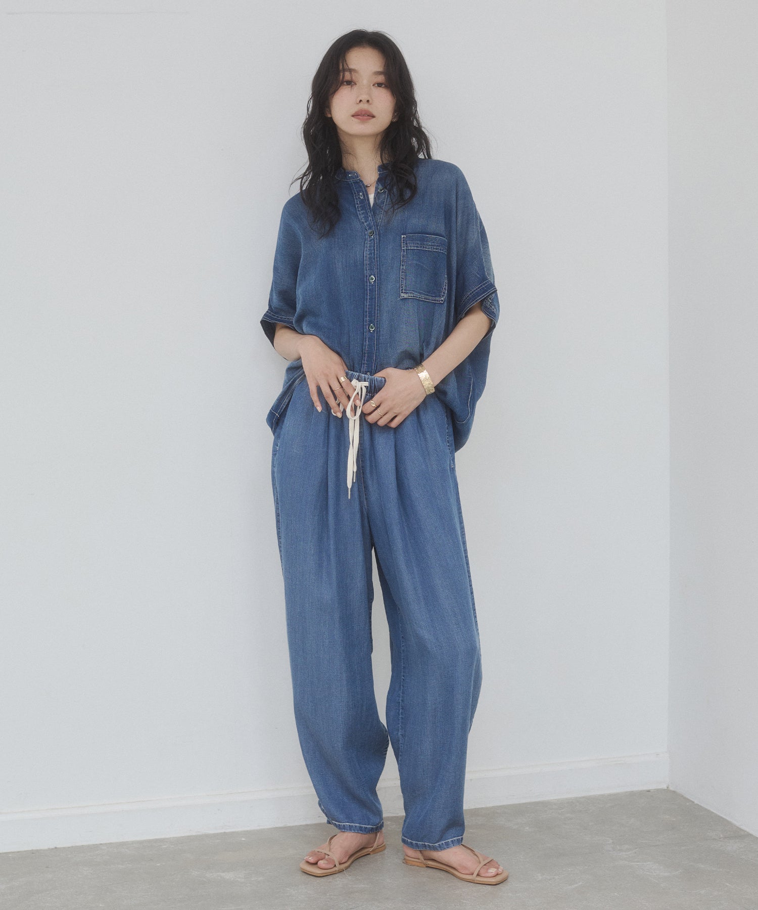 [PRE-ORDER]TENCEL DENIM WITH HEM TABS WIDE PANTS